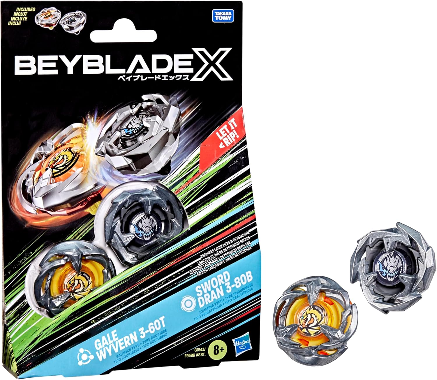 Beyblade X Gale Wyvern 3-60T & Sword Dran 3-80B Dual Pack Set with 2 Right-Spinning Tops; Battle Tops; Games/Toys for Boys & Girls 8+