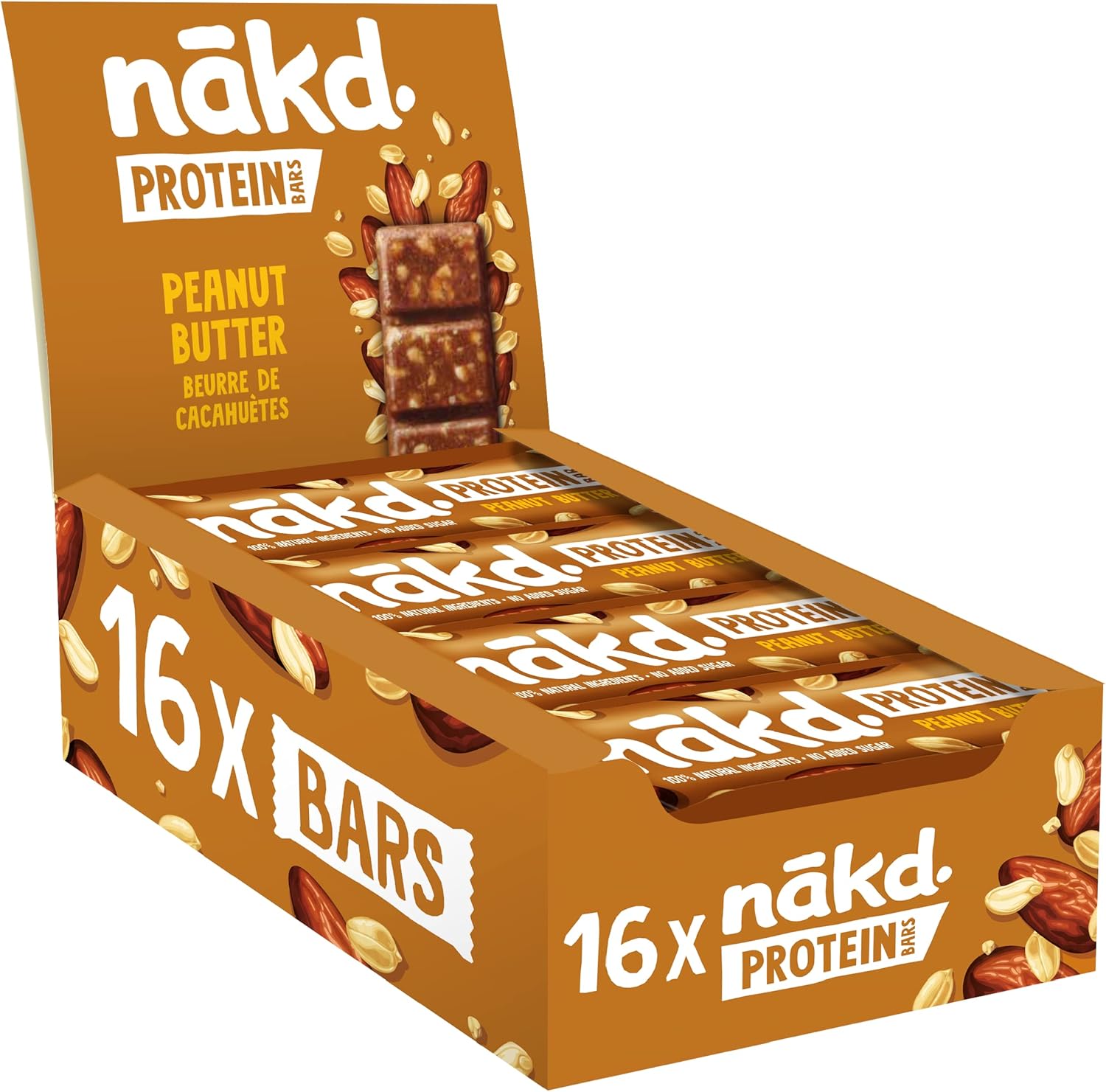 Nakd Peanut Butter Protein Bar - Vegan - Gluten Free - Healthy Snack, 45g (Pack of 16 bars)