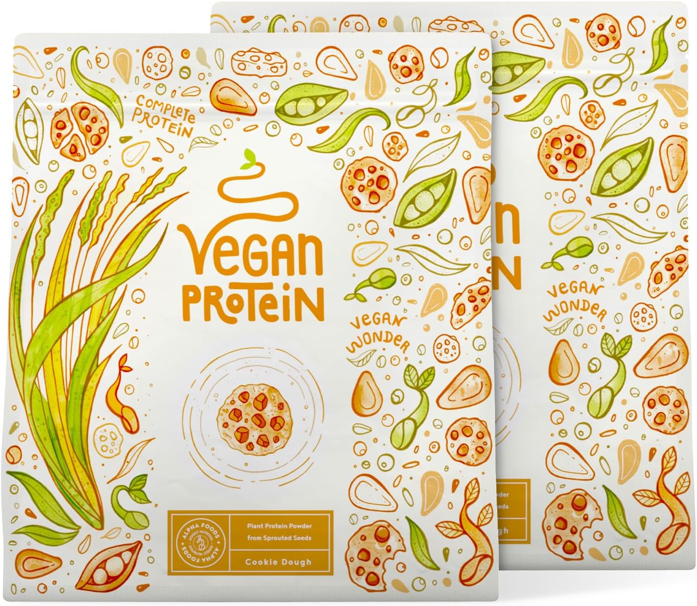 Vegan Protein Powder | Cookie Dough | 1.2kg Plant Based Nutrition Shake | Low Calorie Pea Protein | 21g Protein per Serving | Contains 18 Amino Acids | Alpha Foods