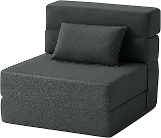 FILUXE Convertible Folding Sofa Bed - Sleeper Chair with Pillow, Modern Linen Fabric Floor & Futon Couch, Foldable Mattress for Living Room/Dorm/Guest Use/Home Office/Apartment, Single Size, Dark Gray