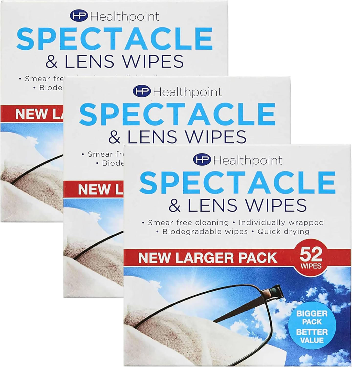 3x Healthpoint Lens Wipes for Glasses, Spectacle Wipes, Glass Wipes Individually Wrapped, Lenses Wipes Glasses, Lens Cleaner for Eye Glasses Wipes No Fog, Camera Wipes, 52 pk, 156 total+Cheeroo Magnet
