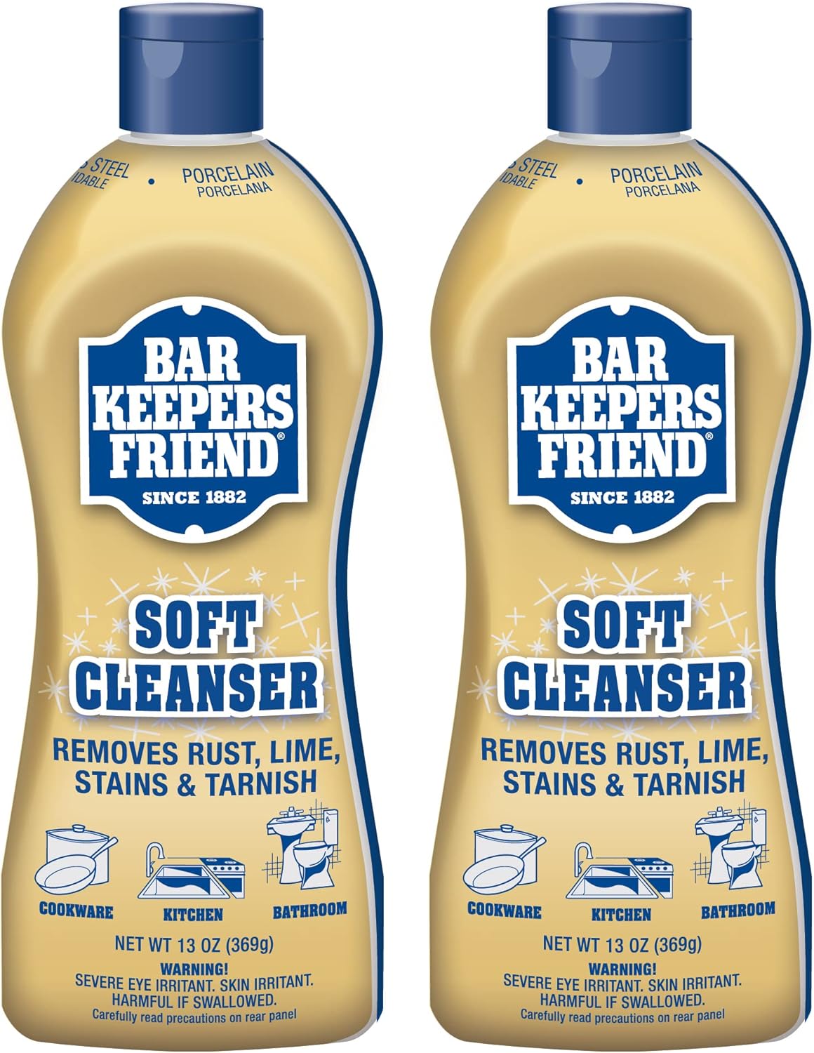 Bar Keepers Friend Soft Cleanser Liquid (2 x 13 Ounce) Multipurpose Cleaner & Rust Stain Remover for Stainless Steel, Porcelain, Ceramic Tile & More