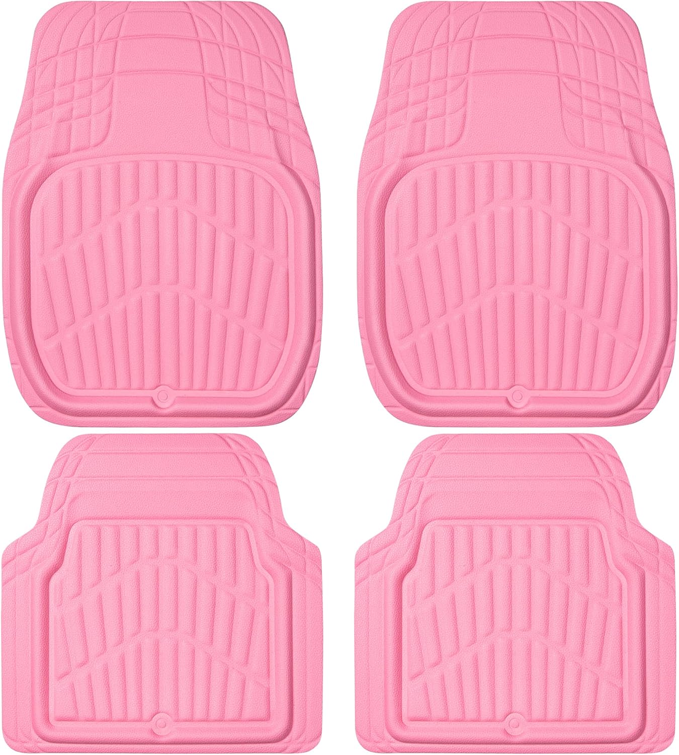 CAR PASS 4 Piece Leather Car Floor Mats -3D Cute Girly Waterproof All Weather Car Mat Full Set, Universal Trim to Fit & Anti-Slip Burr Bottom & Light Easy Clean for SUV Truck Auto Sedan Van(Pink)