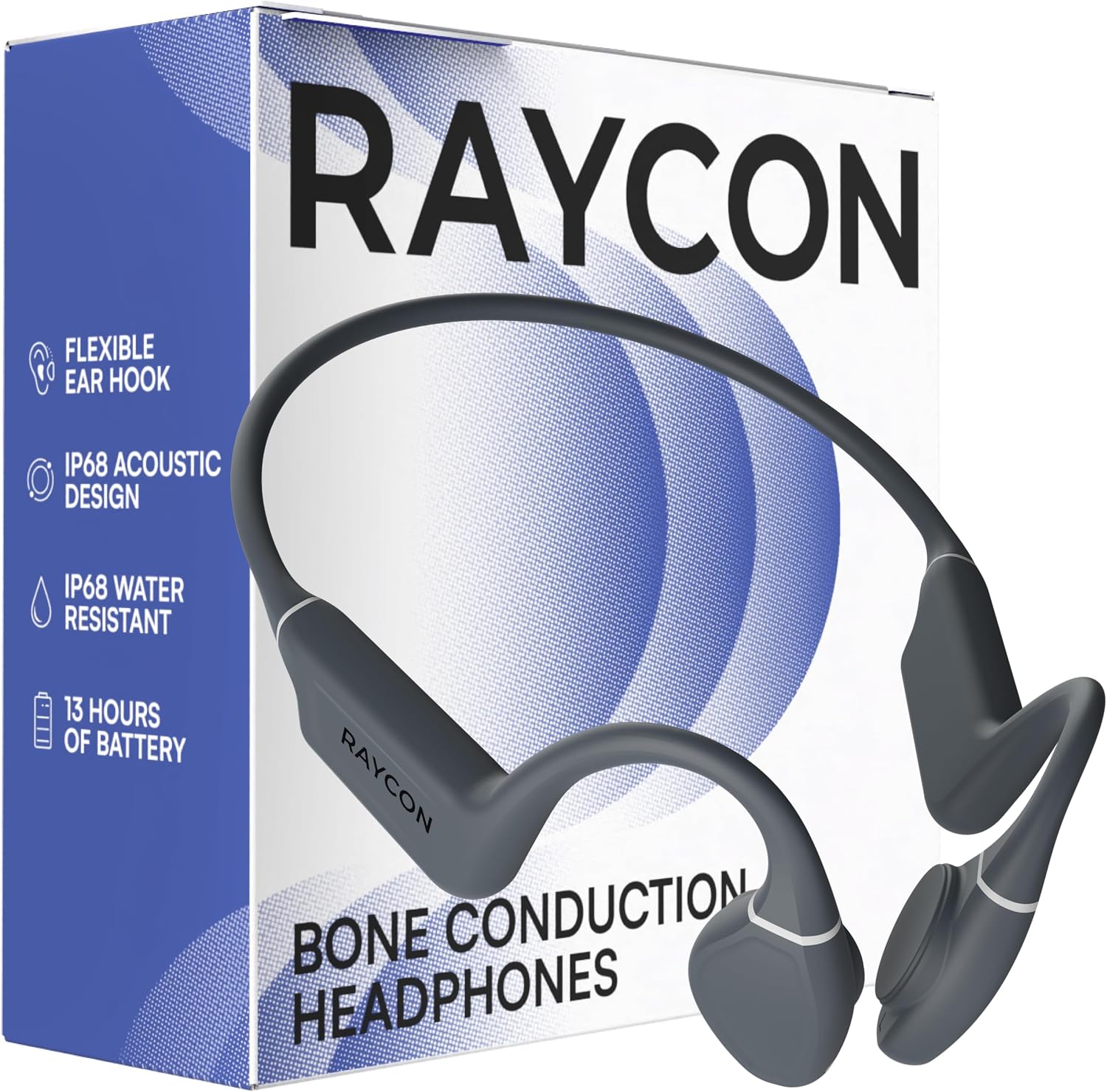 Raycon Bone Conduction Headphones Bluetooth - Open Ear Running Headphones, Sweat & Water-Resistant Earbuds with Mic for Sports & Workouts, 13hr Playtime (Gray)
