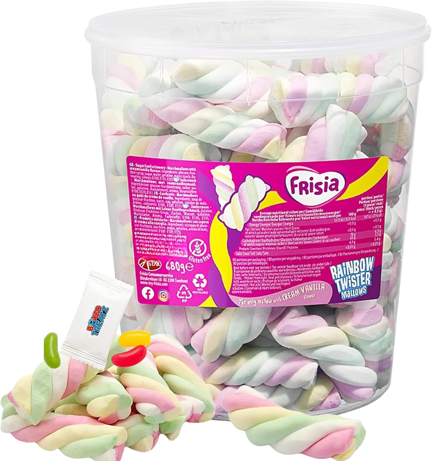 Boxed Treatz Rainbow Twister Marshmallow Drums - 680g Smooth Cream Vanilla Delight