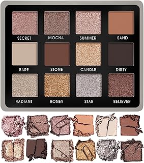 Lamora Nude Neutral Eyeshadow Palette - 12 Natural Highly Pigmented Shimmer & Matte Shades - Travel Size Makeup Palette with Mirror