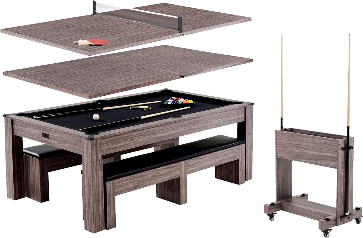 Barrington Billiards 7' Drop Pocket Pool Table 3-in-1 Dining Top, Table Tennis and Billiards with Game Accessories