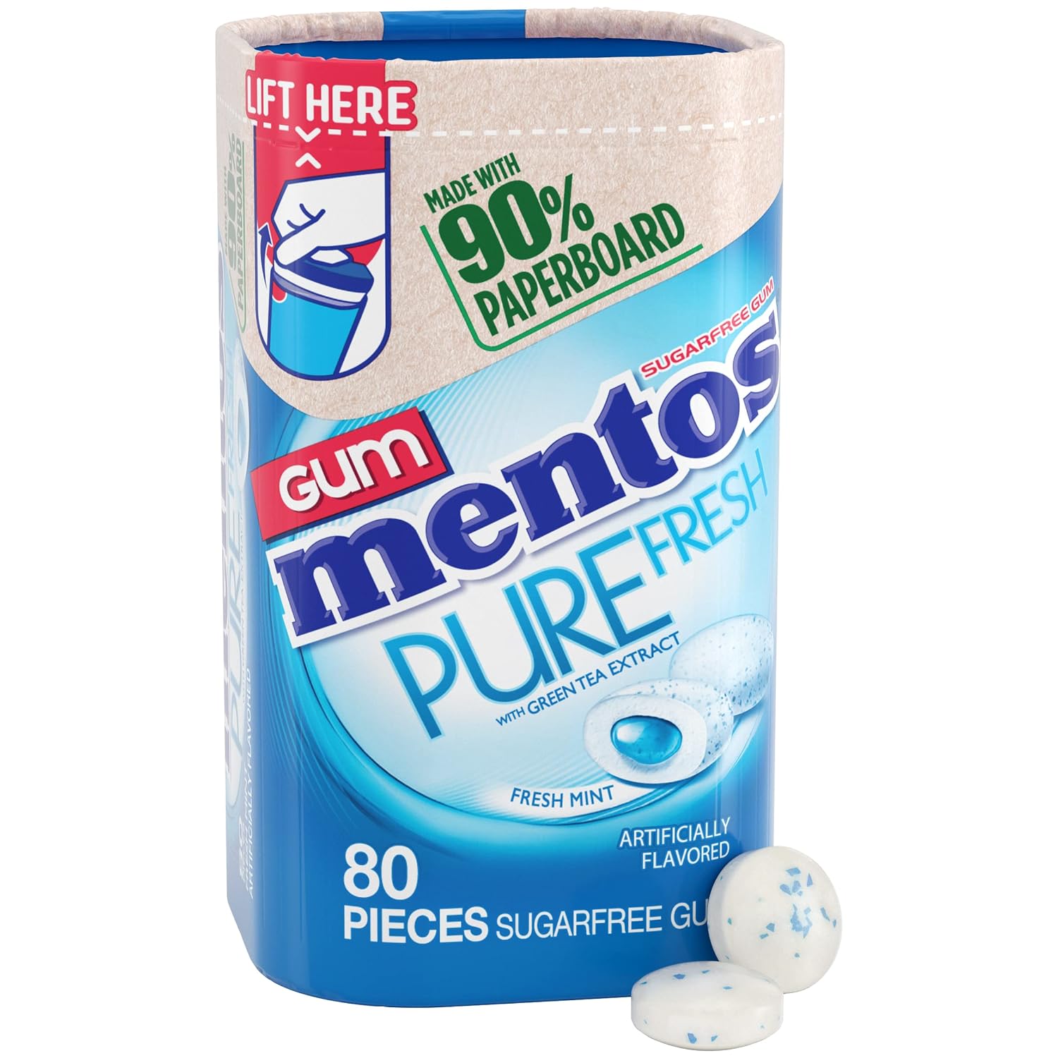 Mentos Pure Fresh Sugar Free Gum with Xylitol, Fresh Mint, 80 Piece Bottle