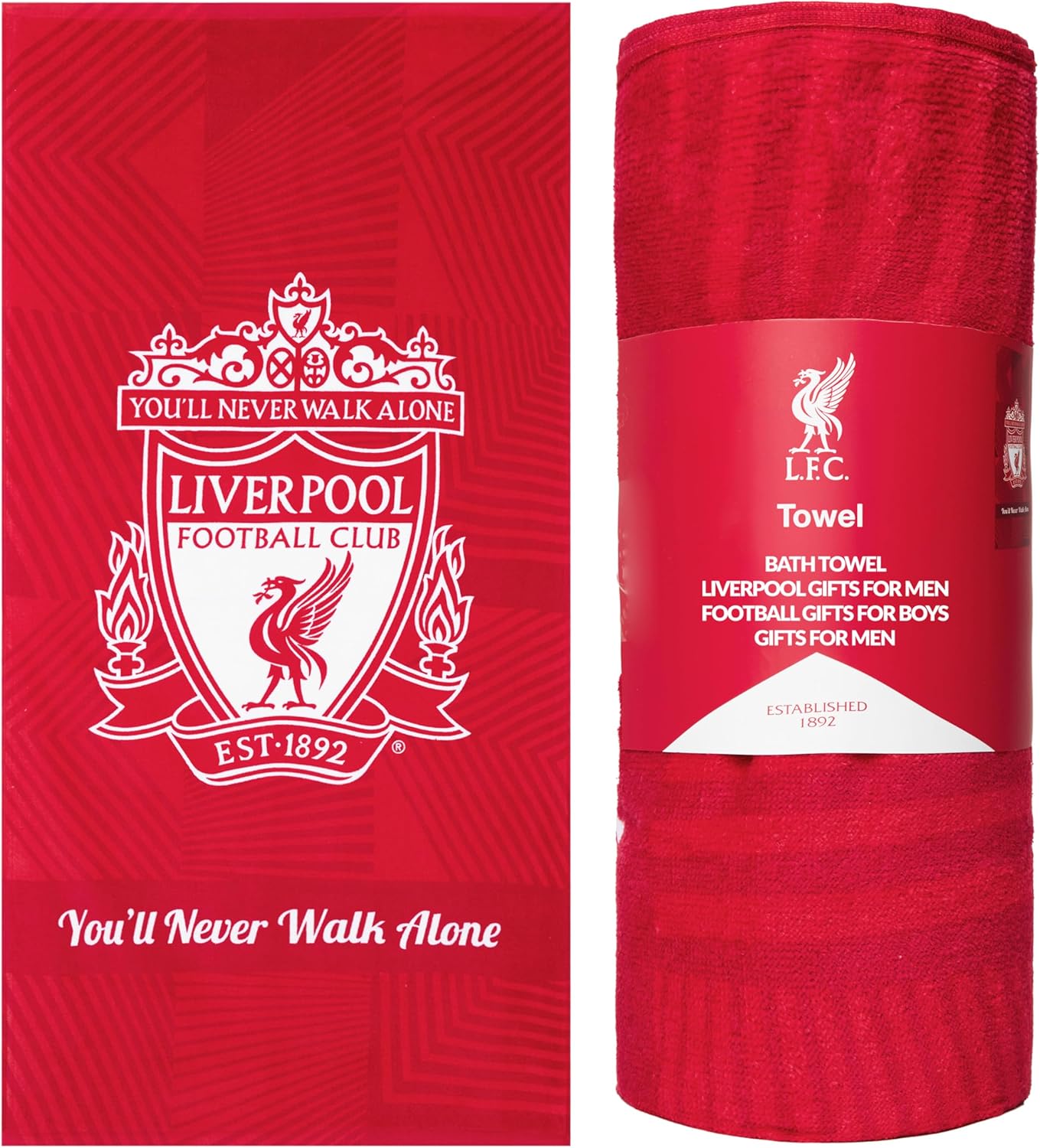 Liverpool F.C. Towel for Men Women Teens Boys 100% Cotton Football Crest Quick Dry Beach Bath Towel for Swim Gym Holiday Shower Bath Supporters' Gear 137x69cm (Red)