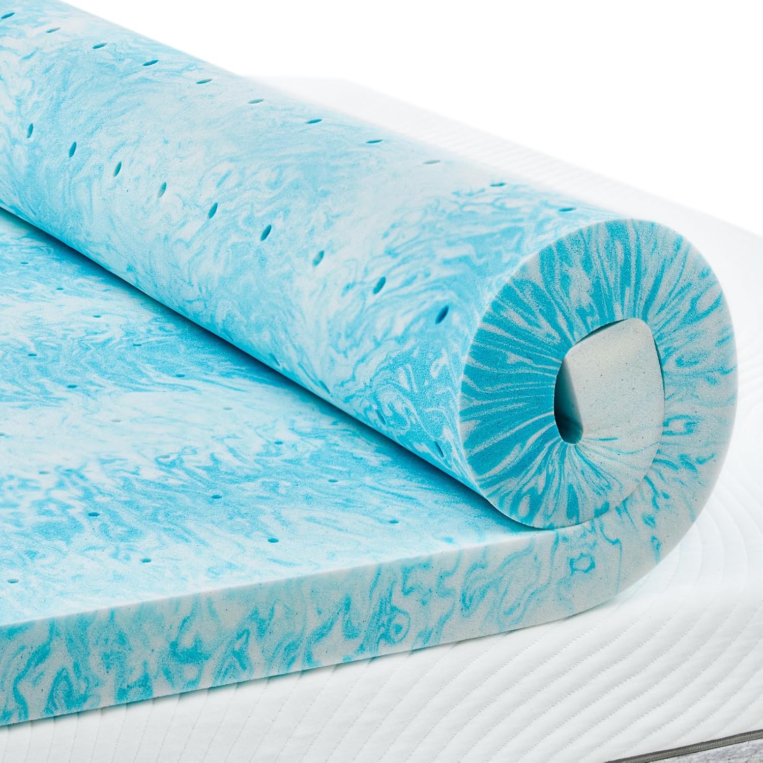 PERLECARE 3 Inch Queen Memory Foam Mattress Topper, Cooling Gel Infused Mattress Pad, Ventilated Bed Topper for Pressure Relief, CertiPUR-US Certified, Blue