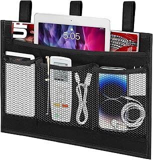 Bedside Caddy Storage Organizer, Hanging Storage Bag Pocket for Bunk/Hospital Beds,College Dorm Organizer for Remotes Phone,College Dorm,Camp,Baby Bed Rails(4 Pockets),Black
