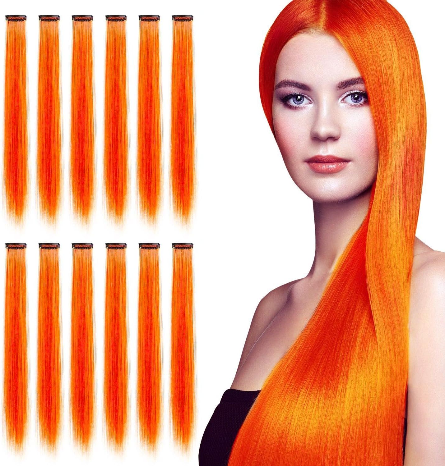 12 Pieces Of Orange Wig, Direct Hair Extensions, Hairstyle Design Accessories, Women'S Wigs, Fashionable And Personalized Wigs.