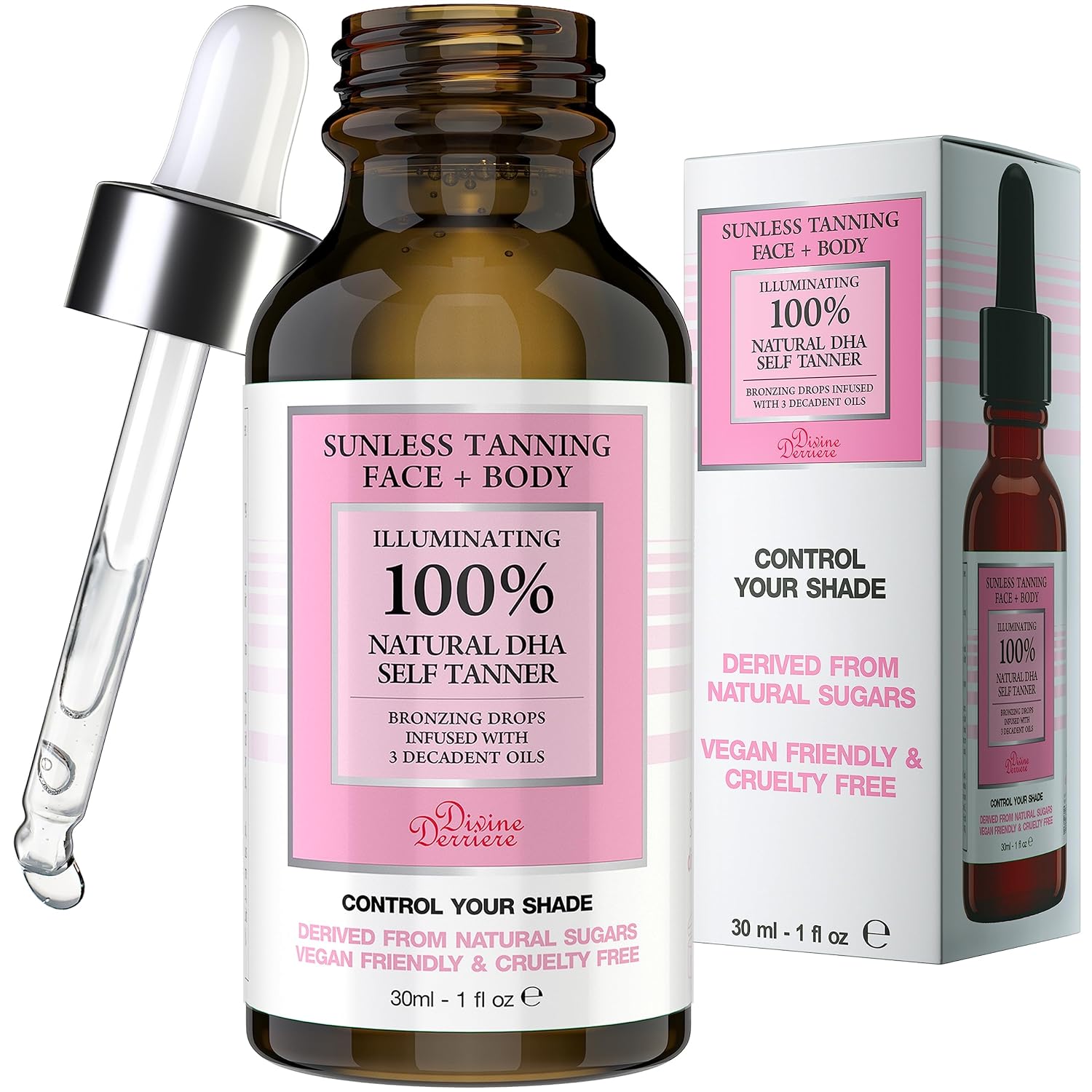 Divine Derriere Self Tanning Drops for Face - Self Tanner for A Maui Babe Body Glowing Tan - Body & Face Self Tanner Drops for a Natural Looking Self Tan, Sunless Tan, 1 fl oz.