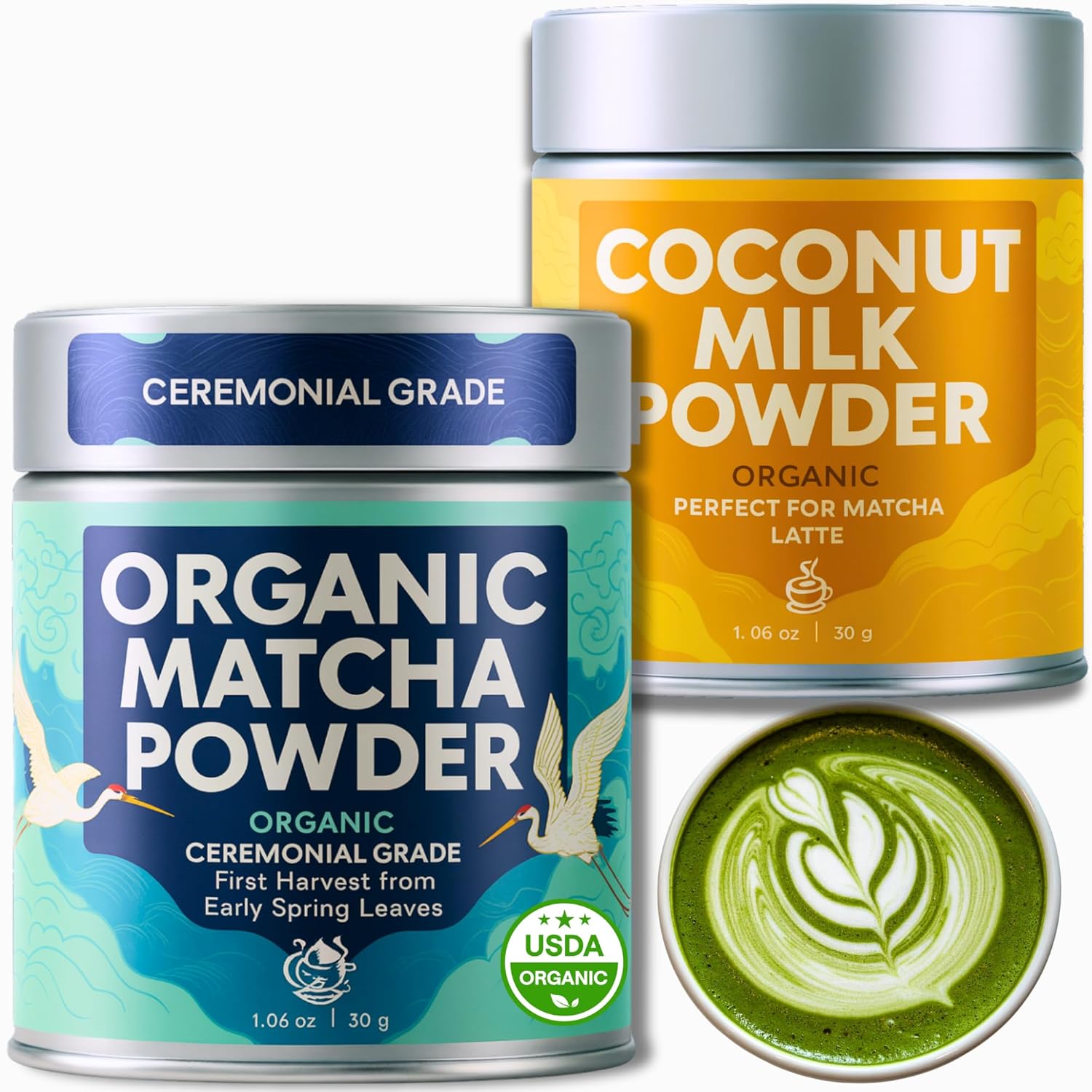 Organic Matcha Latte Powder with Coconut Milk – Ceremonial Grade Japanese Matcha Green Tea First Harvest – Unsweetened Vegan Latte Mix for Energy, Focus & Calm – USDA Organic, Dairy-Free, Sugar-Free – 1.06 oz