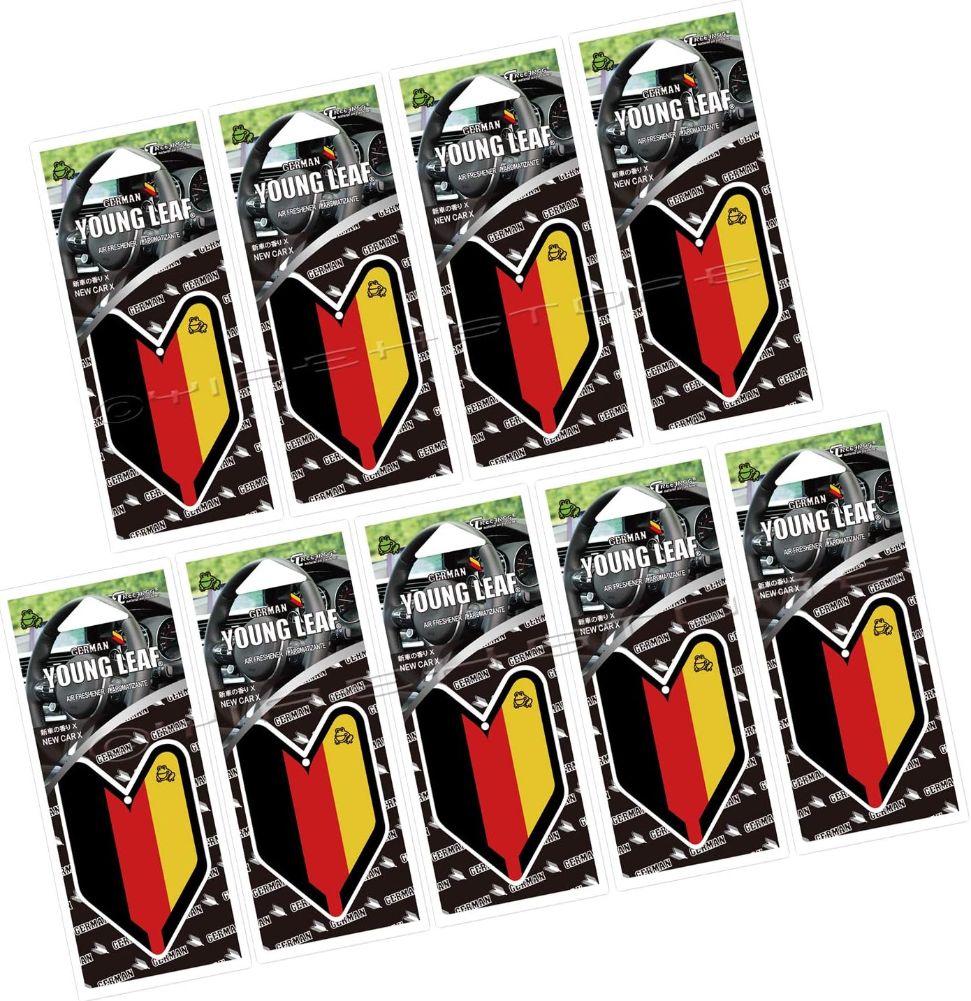 Treefrog Wakaba Young Leaf German New-Car X Scent 9 Packs, Premium Quality Paper Based air freshener JDM Product, Shoshinsha Mark
