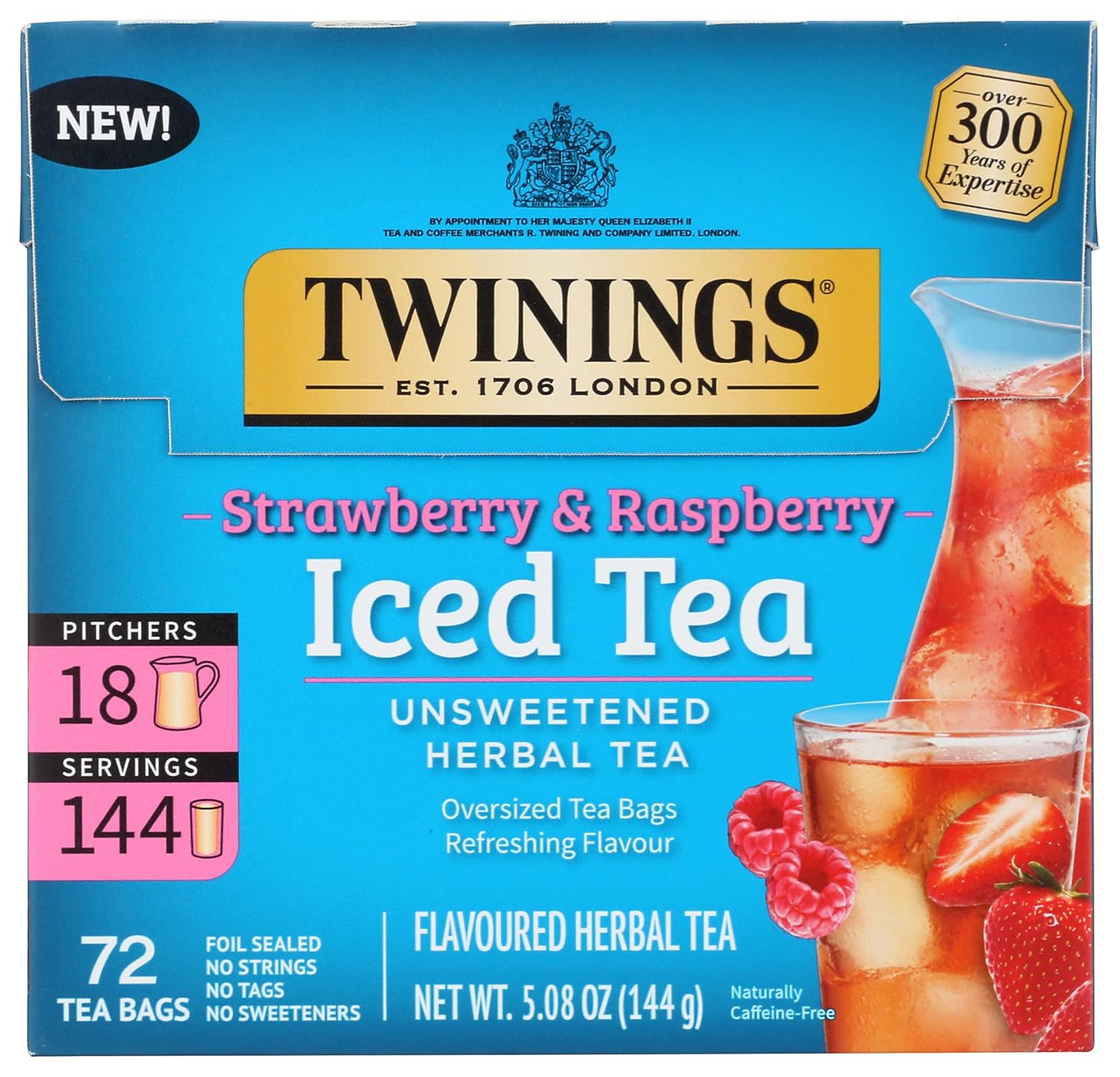 Twinings Strawberry & Raspberry Herbal Iced Tea Bags, 72 CT