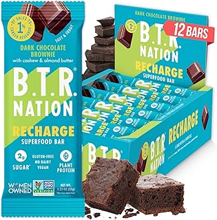 Vegan Keto Superfood Protein Bars, by B.T.R. - Low Carb, Plant Based, and Gluten Free | 12 Bars | Free of Sugar Alcohols and Boosted with Powerful Superfoods & Adaptogens! (Brownie RECHARGE)