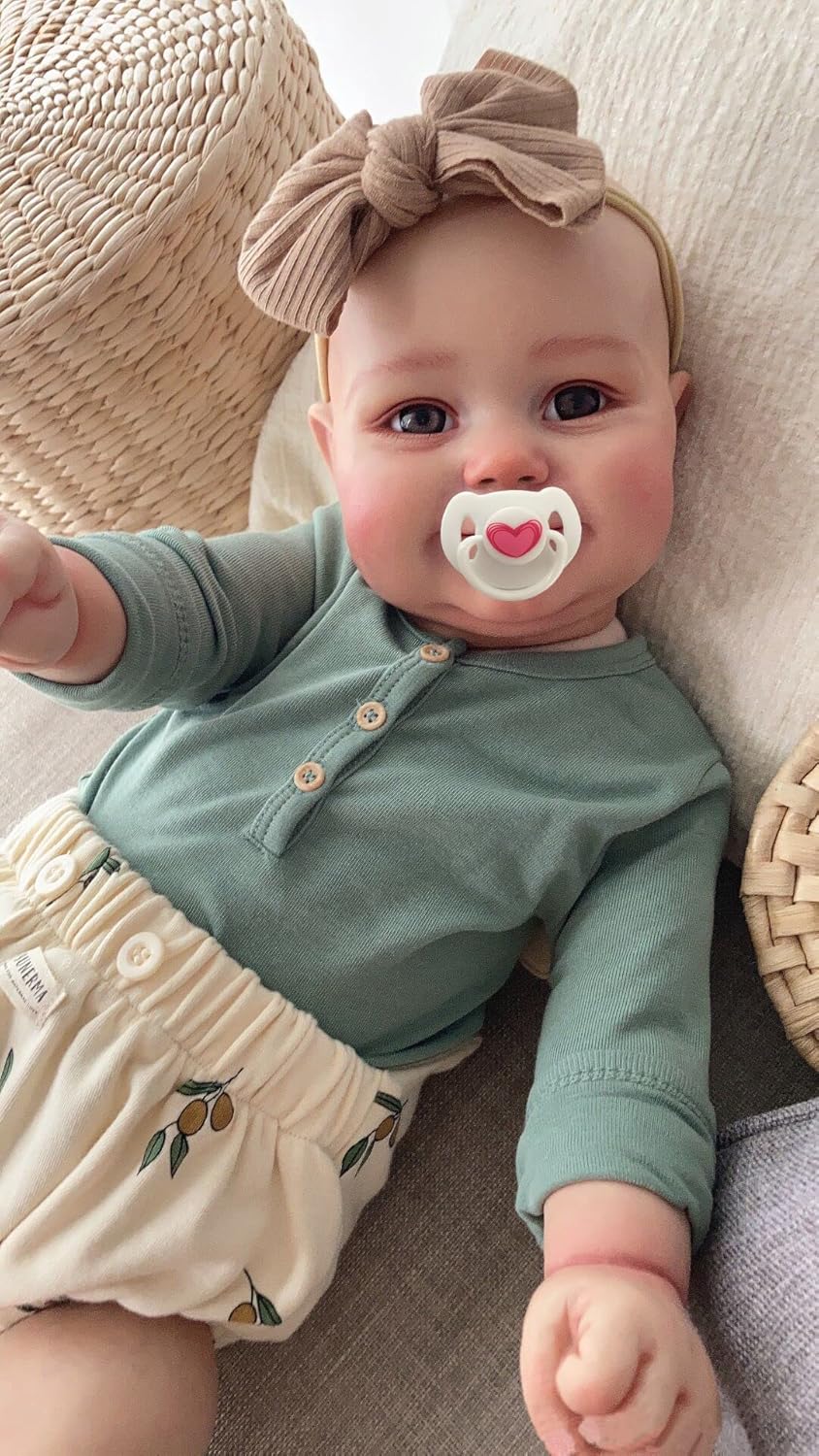 Pinky Reborn Lifelike 20inch Reborn Baby Dolls,Handmade with Clear Brown Eyes Hand Drawn Veins Baby Doll Real Baby Doll Toy for Age 3+ Birthday for Patient