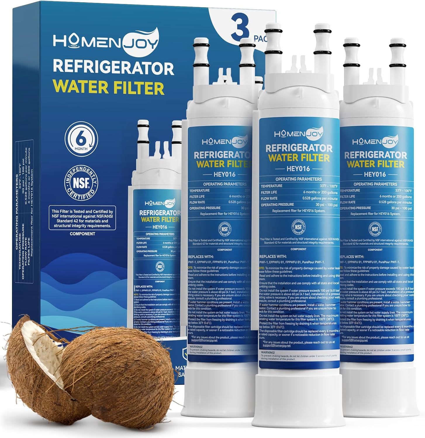 FPPWFU01 Water Filter Replacement Compatible with Electrolux EPPWFU01, Frigidaire PurePour FPPWFU01 PWF-1 Water Filter (3 Pack)