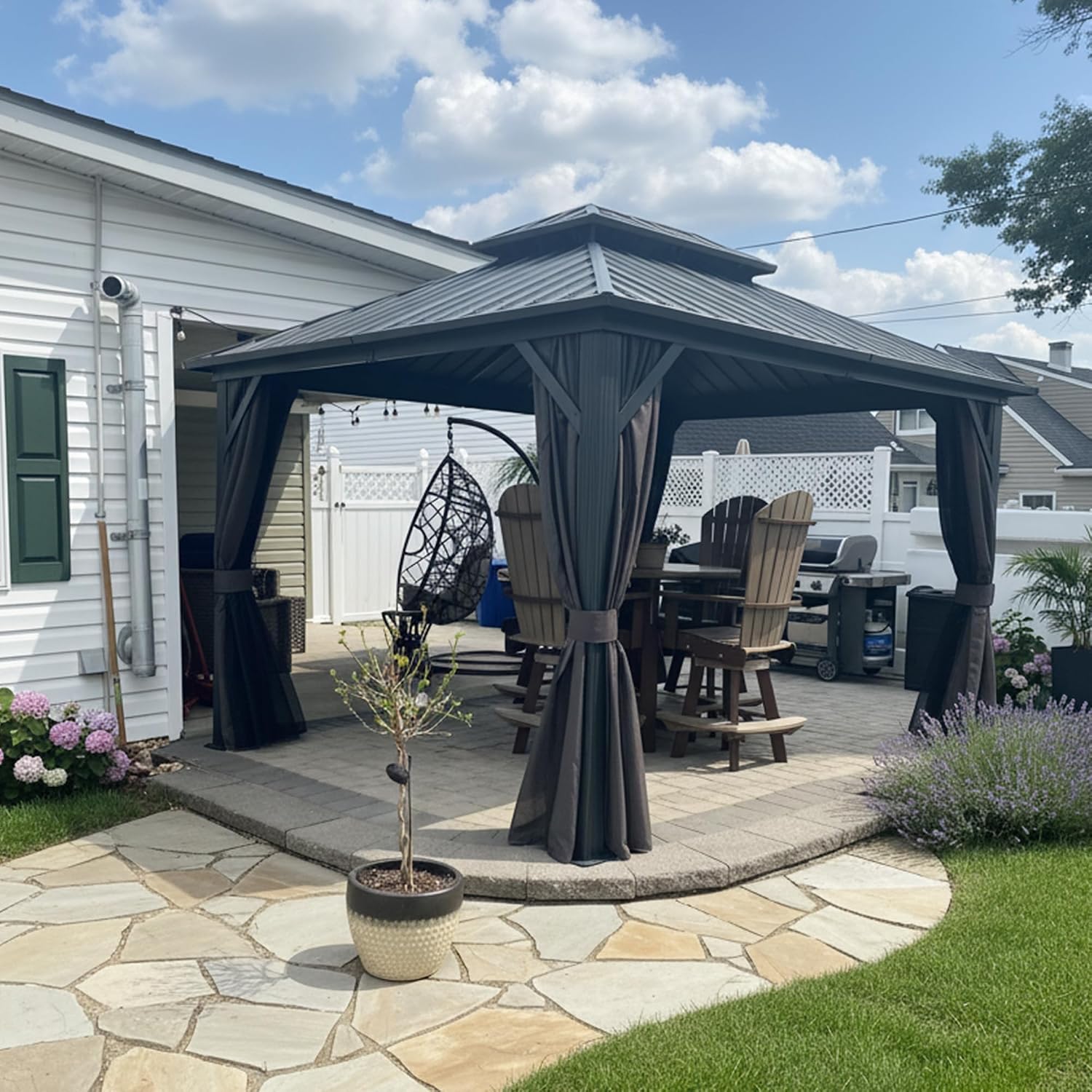 PURPLE LEAF Gazebo 3x3.65 M Steel Hardtop Grey Aluminum Gazebo