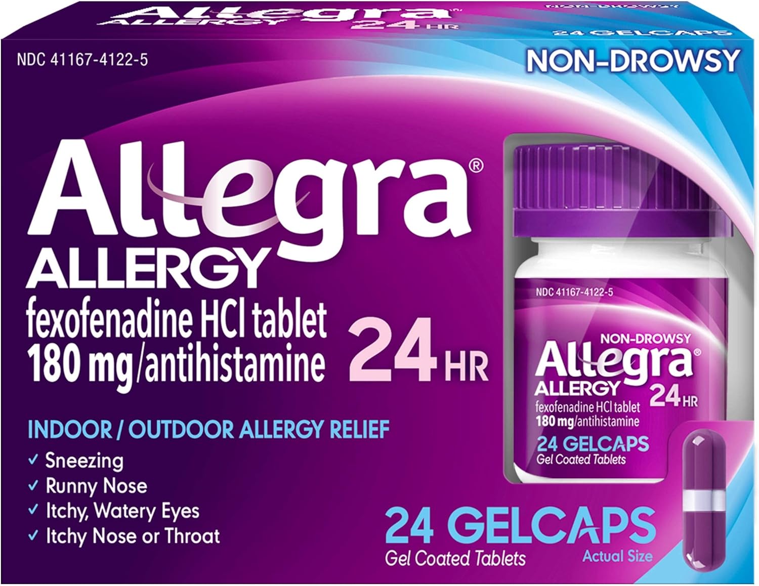Allegra Allergy Gelcaps 24 Gelcaps per Bottle, Long-Lasting Fast-Acting Antihistamine for Noticeable Relief from Indoor and Outdoor Allergy Symptoms