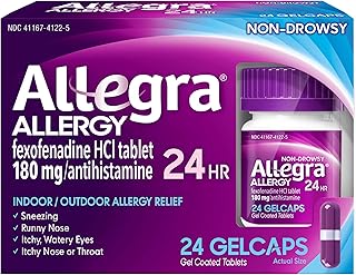 Allegra Allergy Gelcaps 24 Gelcaps per Bottle, Long-Lasting Fast-Acting Antihistamine for Noticeable Relief from Indoor and Outdoor Allergy Symptoms