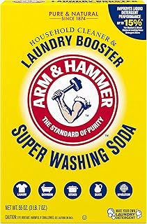 ARM & HAMMER Super Washing Soda Household Cleaner and Laundry Booster, Versatile Natural Home Cleaner, Powder Laundry Additive and Cleaner, 55 oz Box