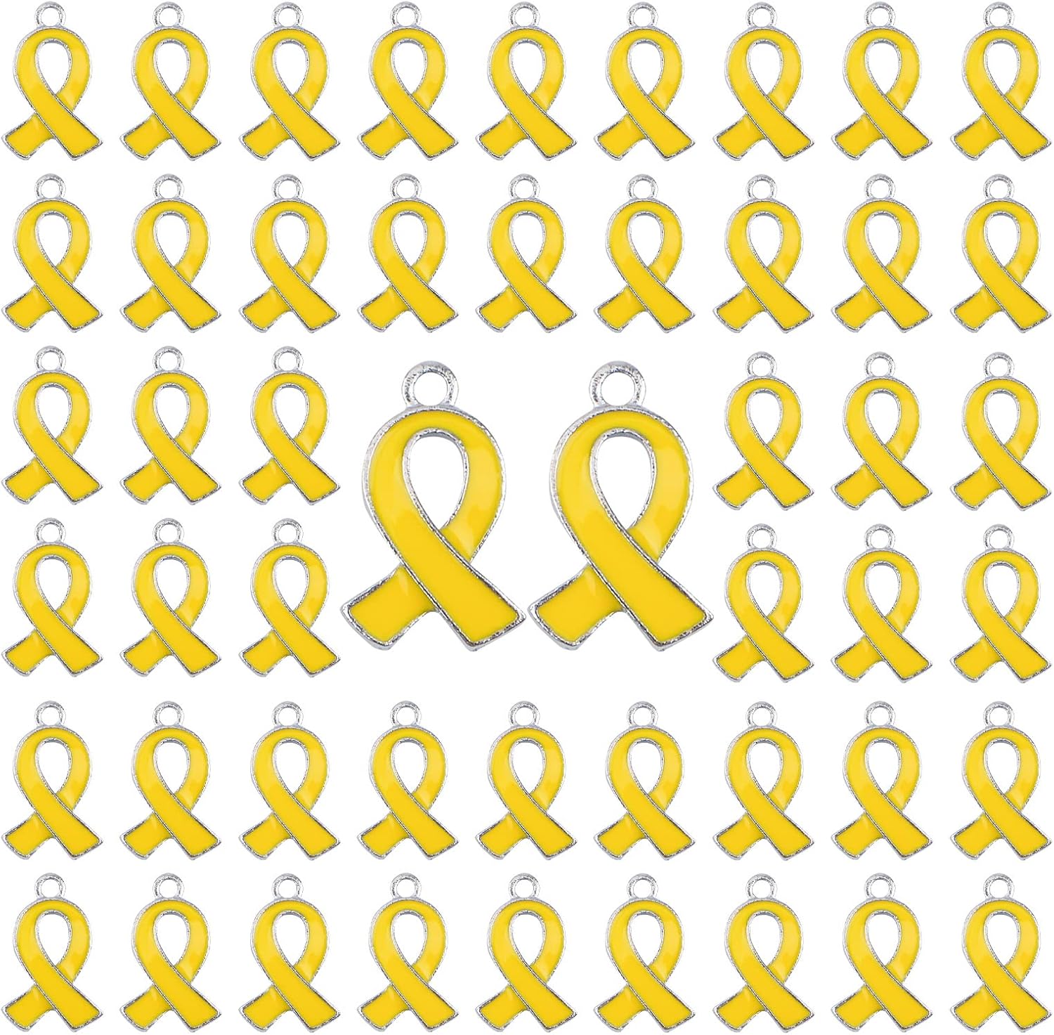 WANDIC 50 Pcs Yellow Ribbon Pendants, Hope Sacroma Bone Cancer Bladder cancer Awareness Alloy Awareness Ribbon Charms for Jewelry Making