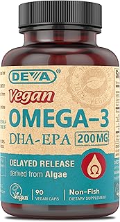 DEVA Nutrition Vegan Omega-3 DHA-EPA, from Micro Algae, Delayed Release, 90 Vegan Capsules, 1-Pack