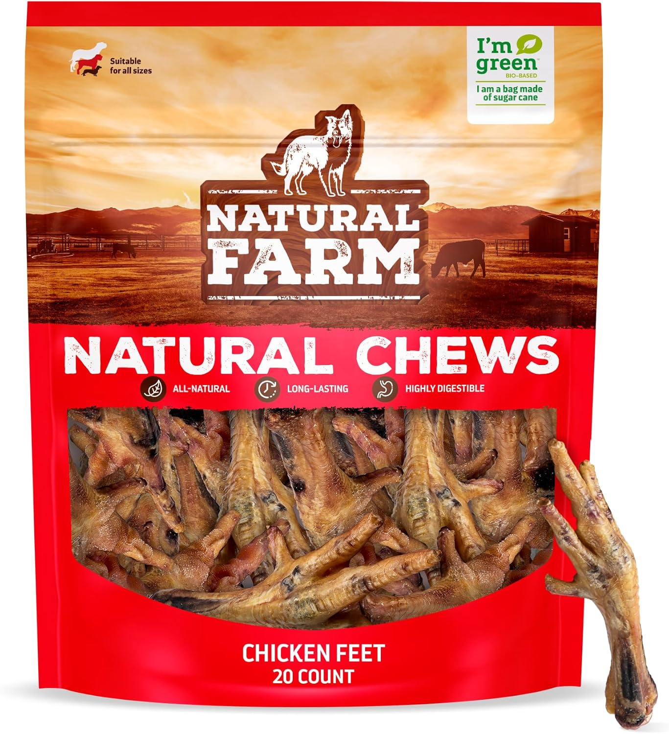 Natural Farm Nail-Free Chicken Feet Dog Treats (20 Pack), 100% Free-Range Air Dried Chicken Feet, No Nails, Fully Digestible, High Protein, Low Calorie, Joint Support, Single Ingredient