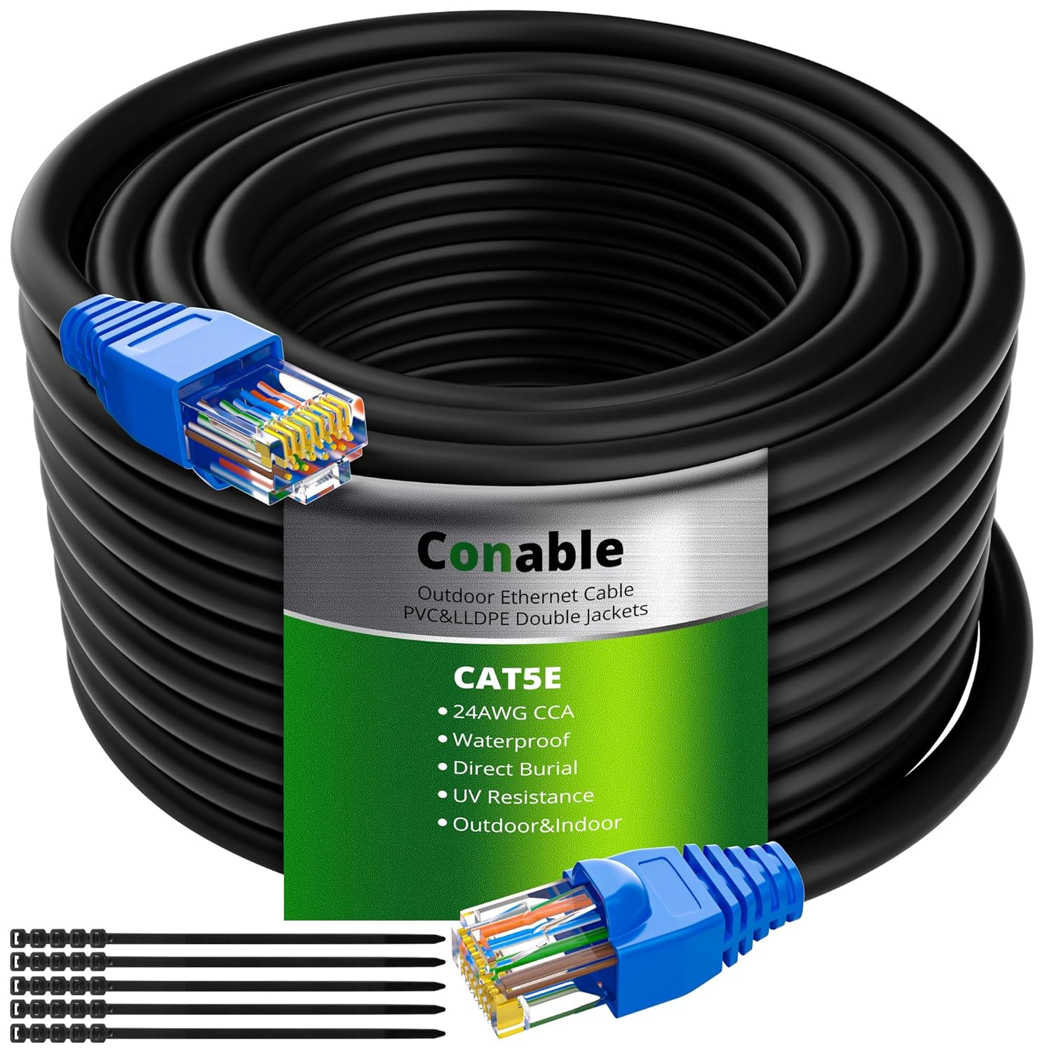Cat5e Outdoor Ethernet Cable 150 Feet, Cat 5e Heavy Duty Internet Network LAN Cable, More Flexible Than Cat 6, Waterproof, PVC & LLDPE UV Double Jackets for in Wall, Direct Burial, Router, POE, Indoor
