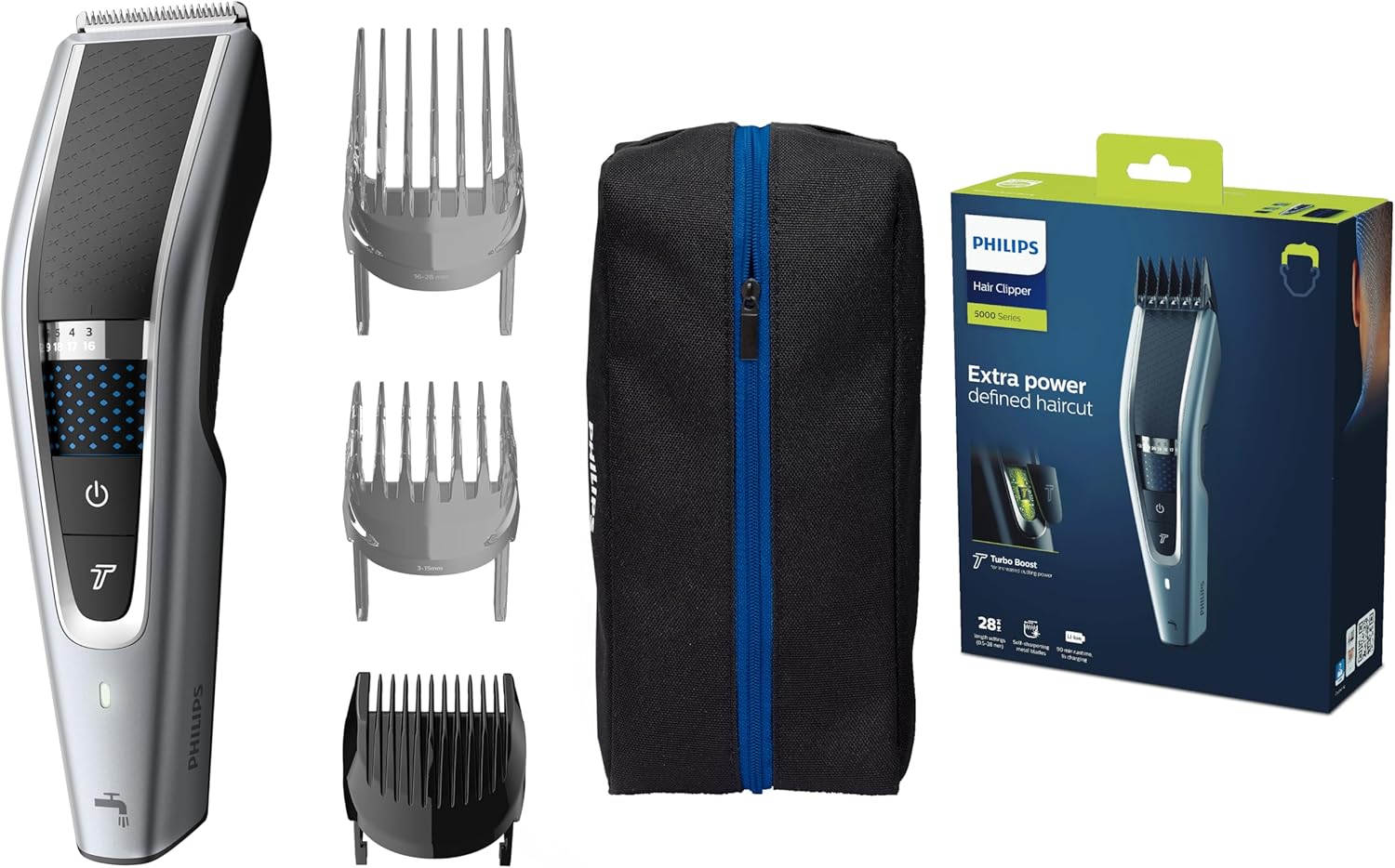 Philips Hair Clippers, Series 5000 Trim-n-Flow PRO Technology Hair Clipper, Fully Washable with Self-Sharpening Stainless Steel Blades, Corded, UK 3-Pin Plug - HC5630/13