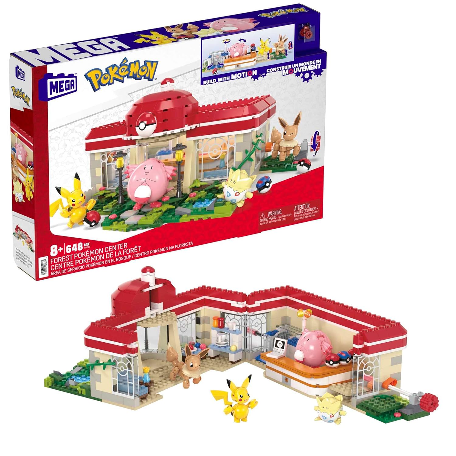 MEGA Pokemon Action Figure Building Toys, Forest Pokemon Center with 648 Pieces, 4 Poseable Characters, Gift Idea for Kids