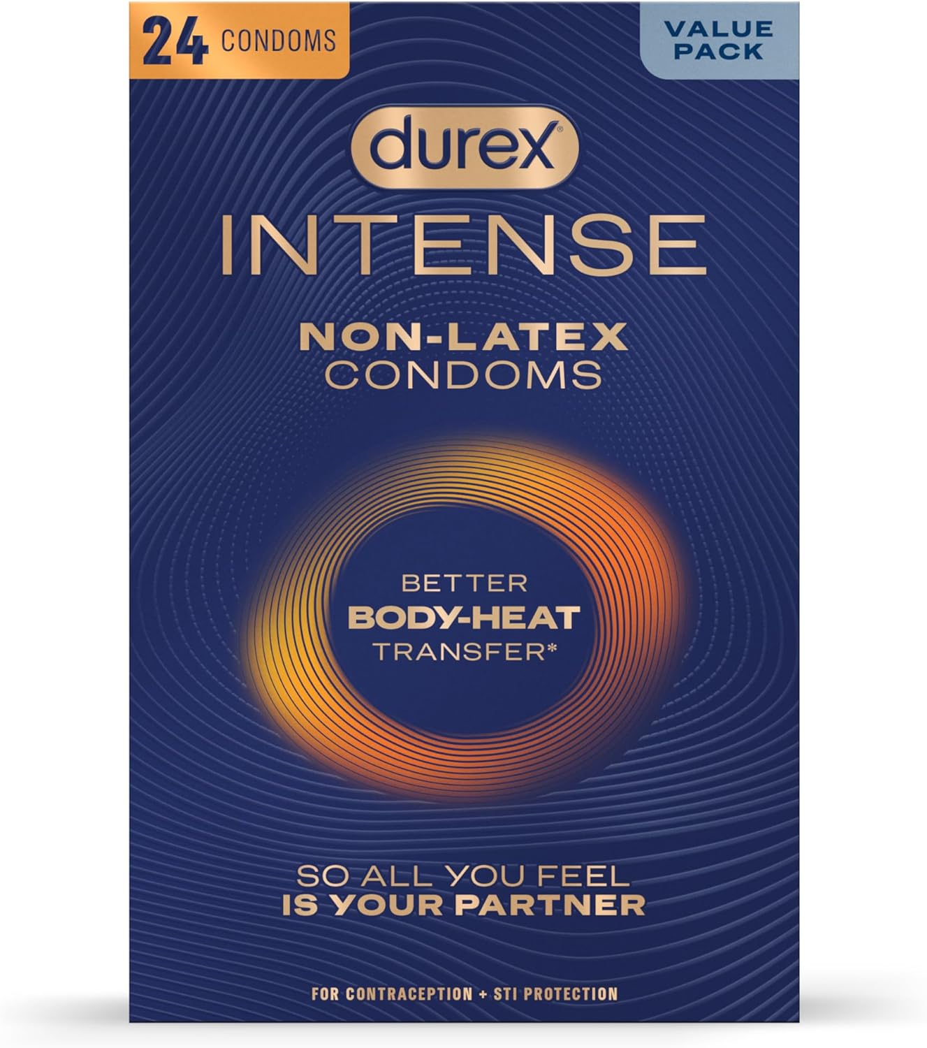 Durex Intense Non Latex Condoms, Ultra Thin Condoms Lubricated with Silicone Lube, Premium Nitrile, Latex Free, 24 count