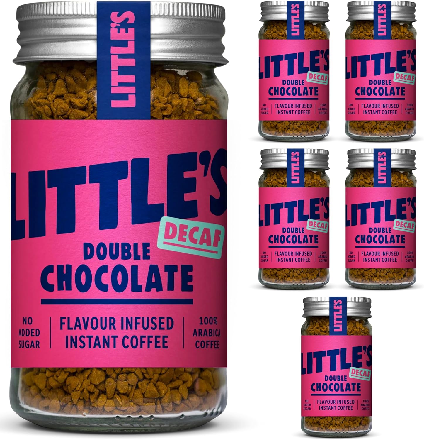 Little's Double Chocolate Flavoured Decaf Instant Coffee, 6 Pack (50g x 6) - Decaffeinated Coffee, Rich & Smooth, Infused With Chocolate Flavour - Vegan Friendly, Low Calories, No Added Sugar