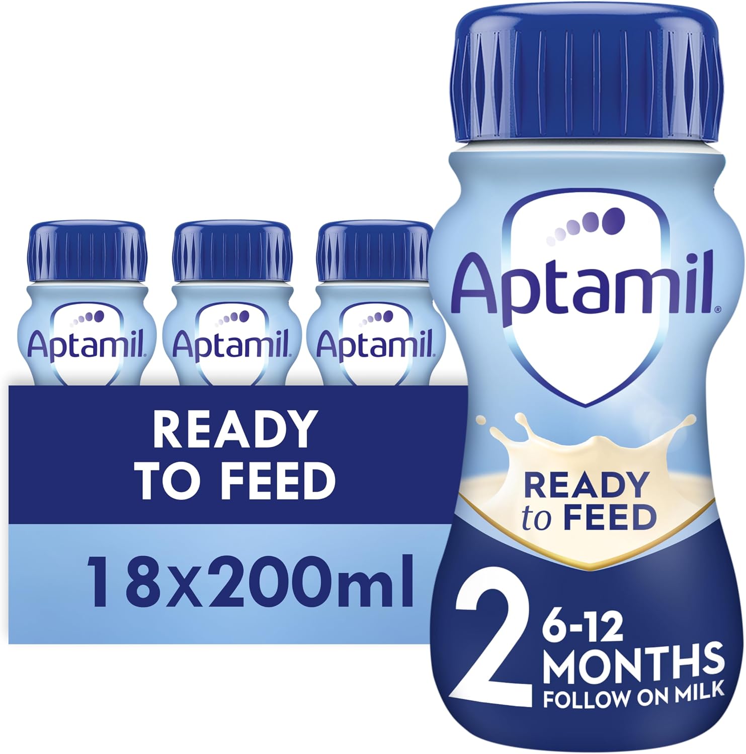 Aptamil 2 Follow On Baby Milk Ready To Use Liquid Formula, White, 6-12 Months, 200 ml, (Pack Of 18)