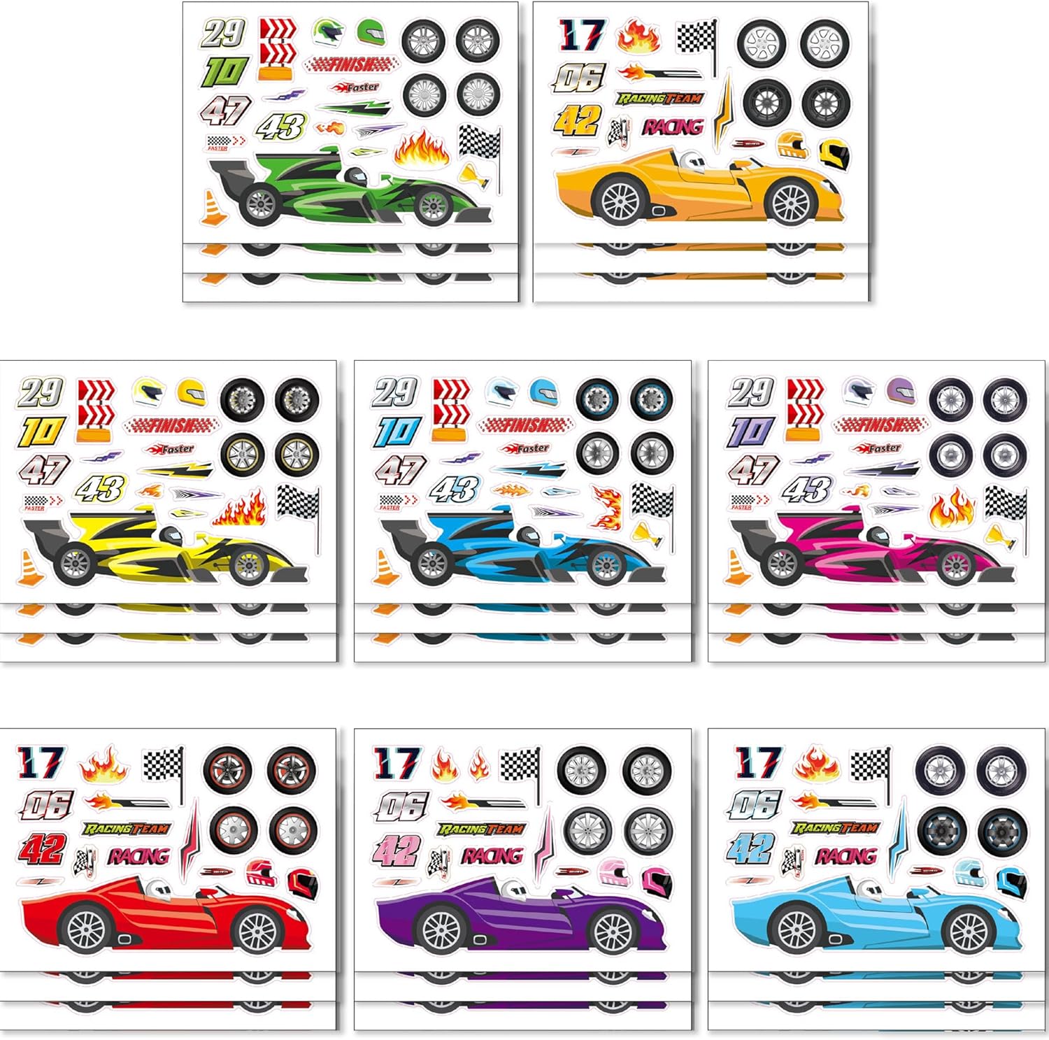 24 Sheets Make Your Own Race Car Sticker Make A Face Stickers for Kids Toddlers DIY Craft Car Stickers Kids Race Car Party Favor Supplies Crafts