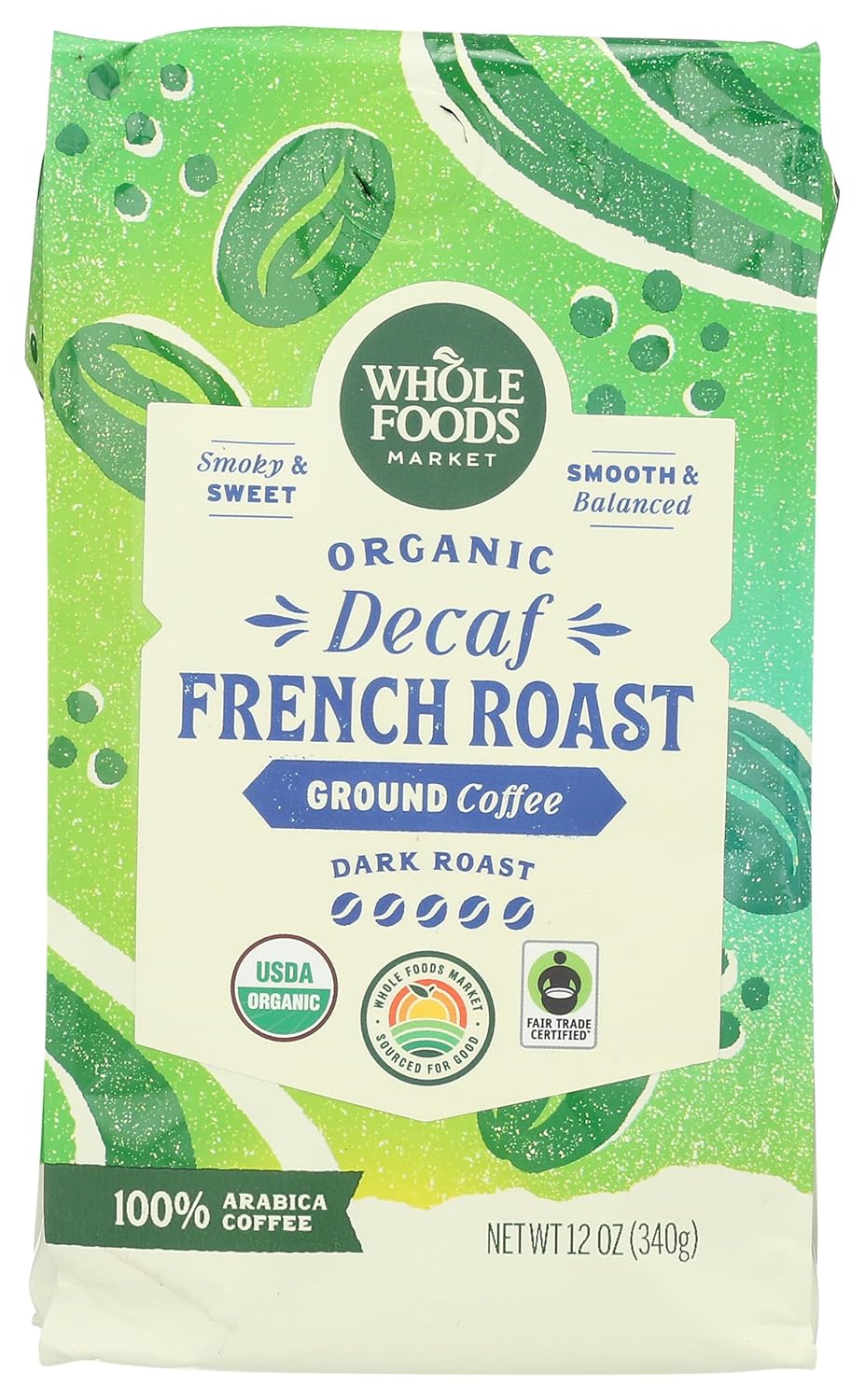 Whole Foods Market, Organic Decaf Ground Coffee, Dark French Roast, 12 Ounce