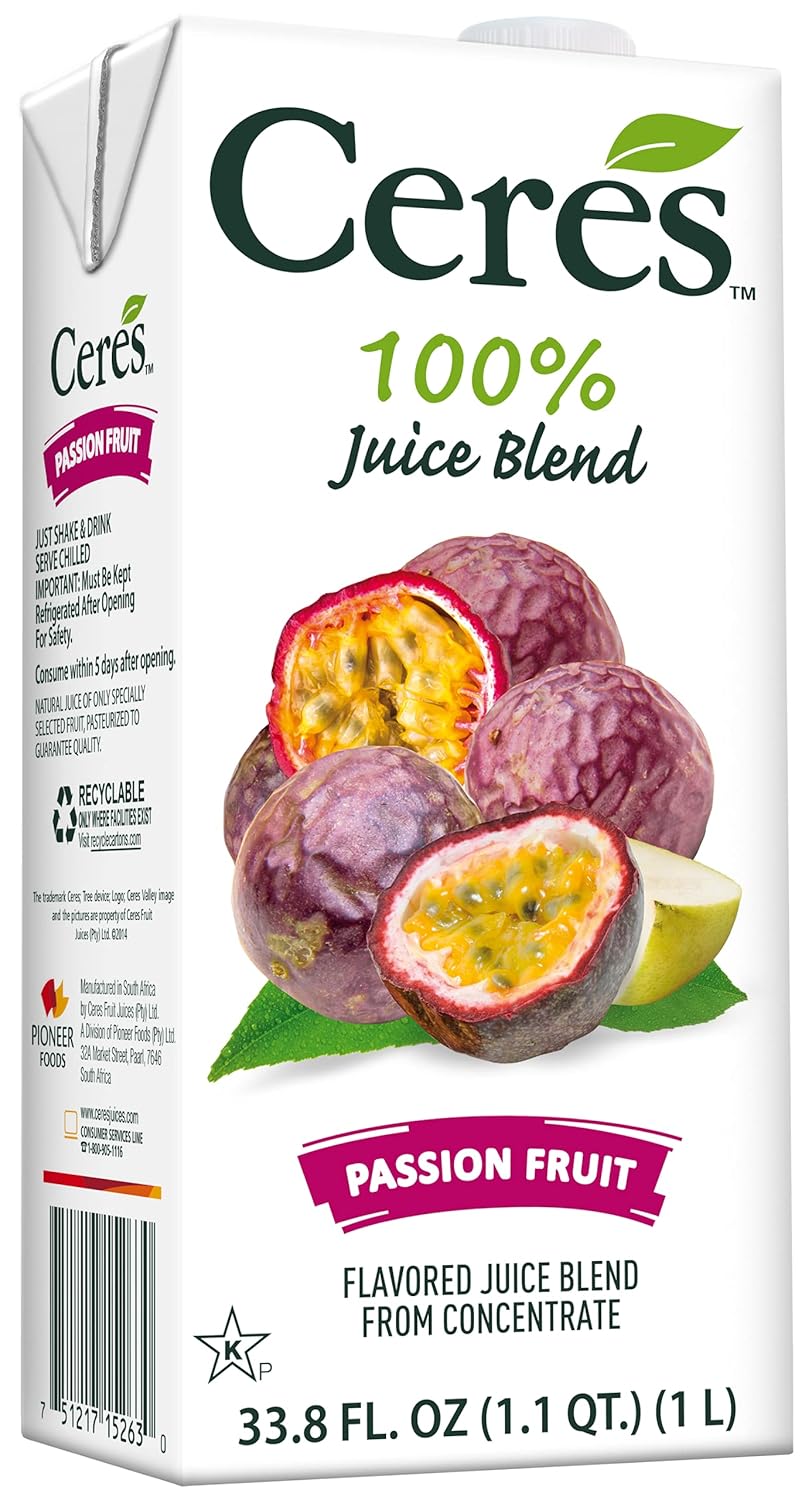 Ceres 100% All Natural Pure Fruit Juice Blend, Passion Fruit - Gluten Free, Rich in Vitamin C, No Added Sugar or Preservatives, Cholesterol Free - 33.8 FL OZ (Pack of 1)
