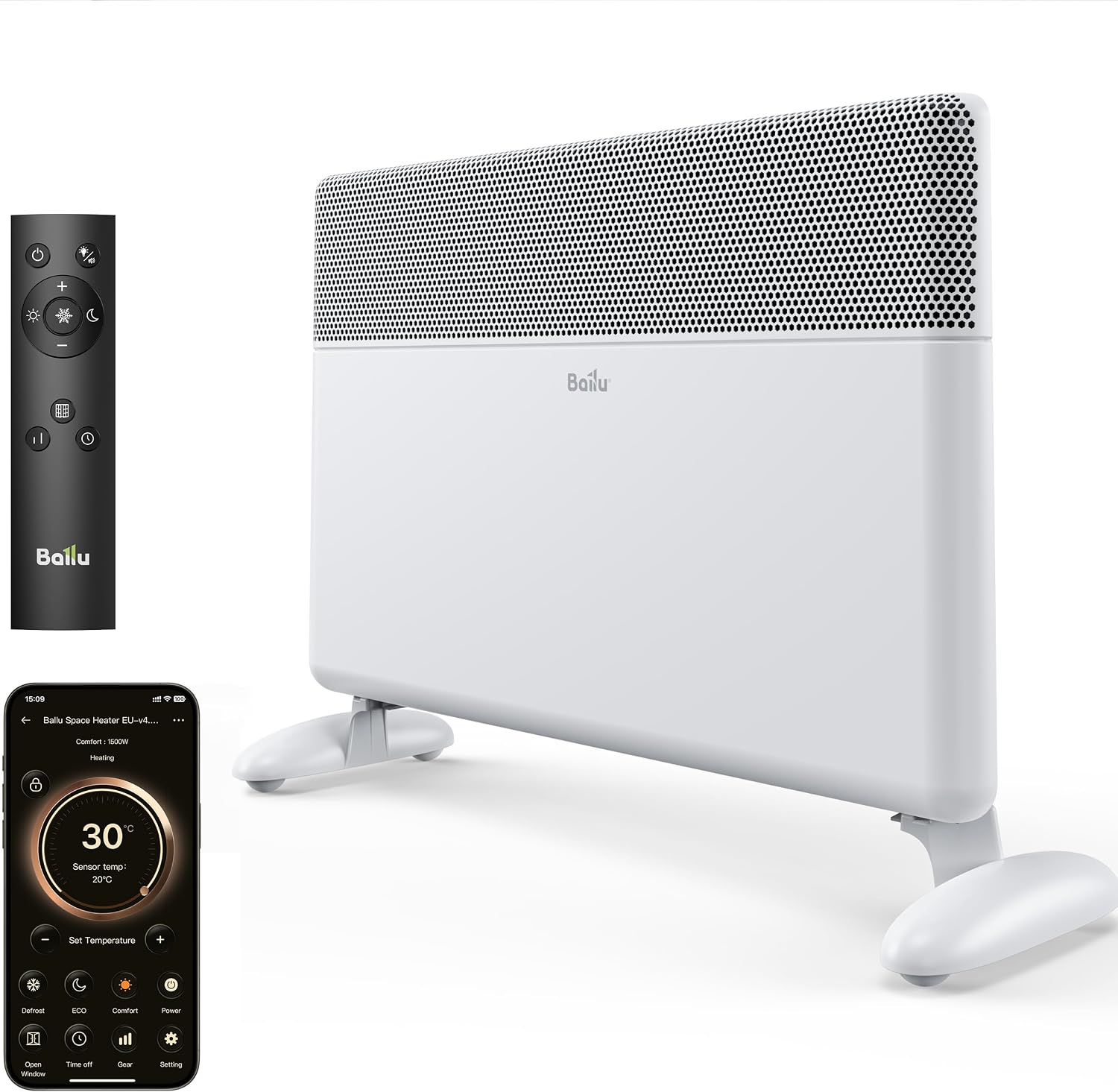 Ballu 2000W Smart WiFi Electric Panel Heater Wall Mounted & Freestanding