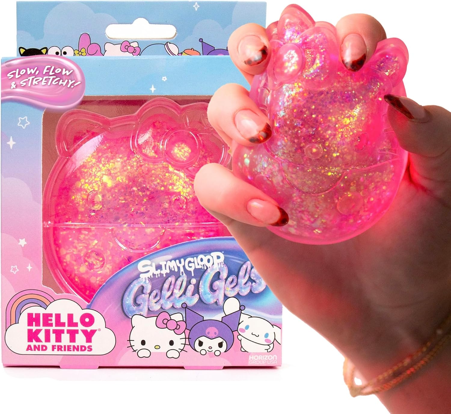 Hello Kitty® and Friends SLIMYGLOOP Gelli Gels – Hello Kitty, Slow Rising Sensory Squeeze Toy with Glitter, Gel Filled Fidget Toys
