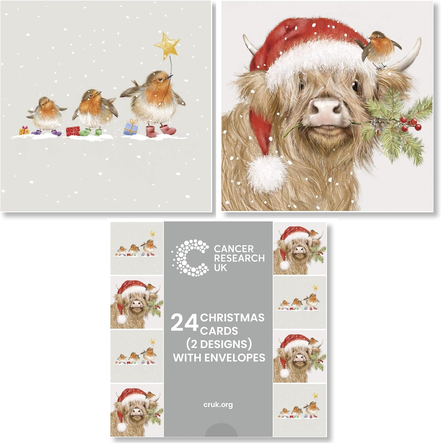Cancer Research UK Box of 24 Charity Christmas Cards - 2 Designs - Ralph & Clover Duo