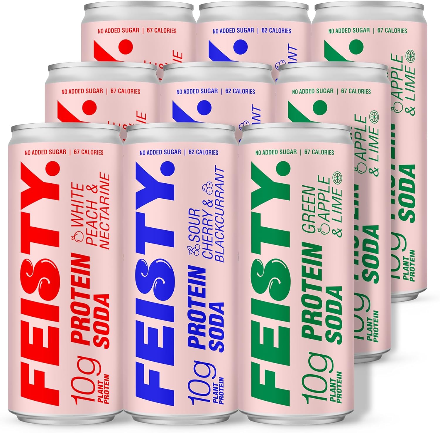 Feisty Drinks Protein Soda – Mixed Flavour Pack | 9x330ml | 10g Plant-Based Protein, Essential Amino Acids, No Artificial Ingredients, No Added Sugar, Dairy-Free, Low-Calorie