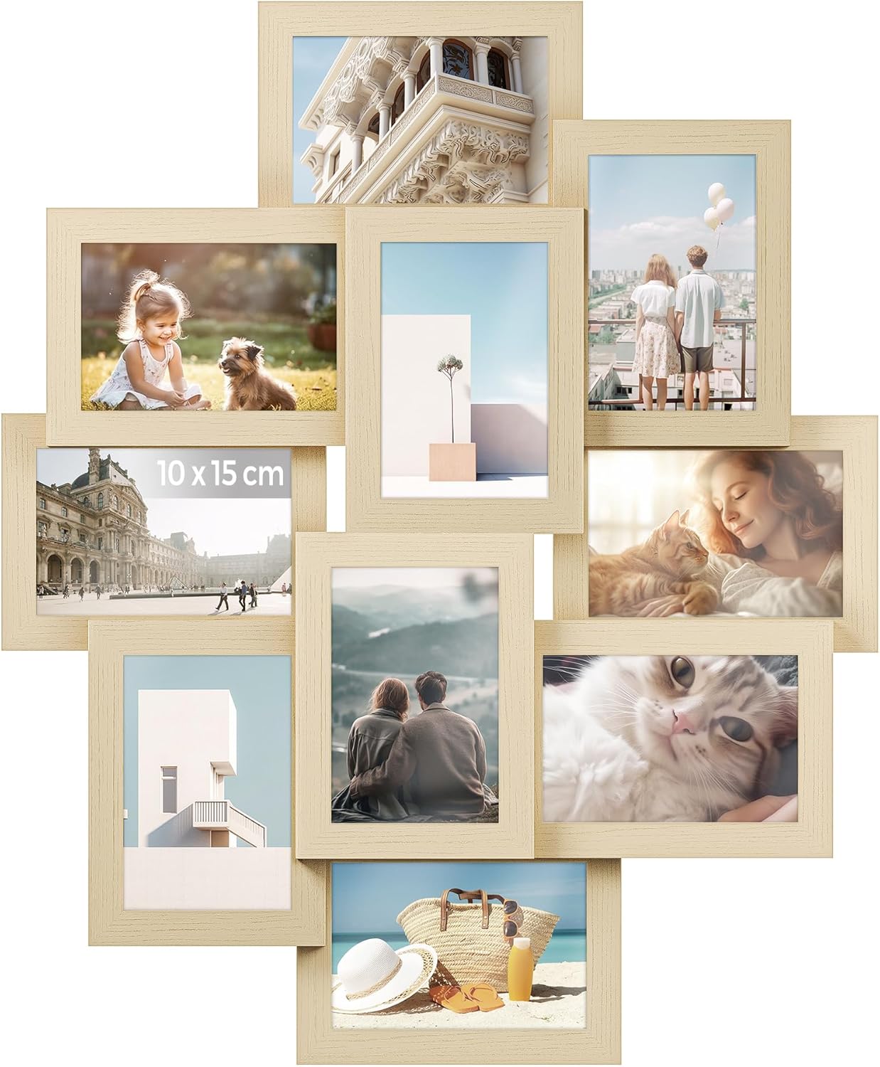 SONGMICS Collage Picture Frames, 10 Frames for 4x6 Photos, Collage Photo Frames for Wall, Multi Frames, Wall Decor, Natural Beige RPF020N01