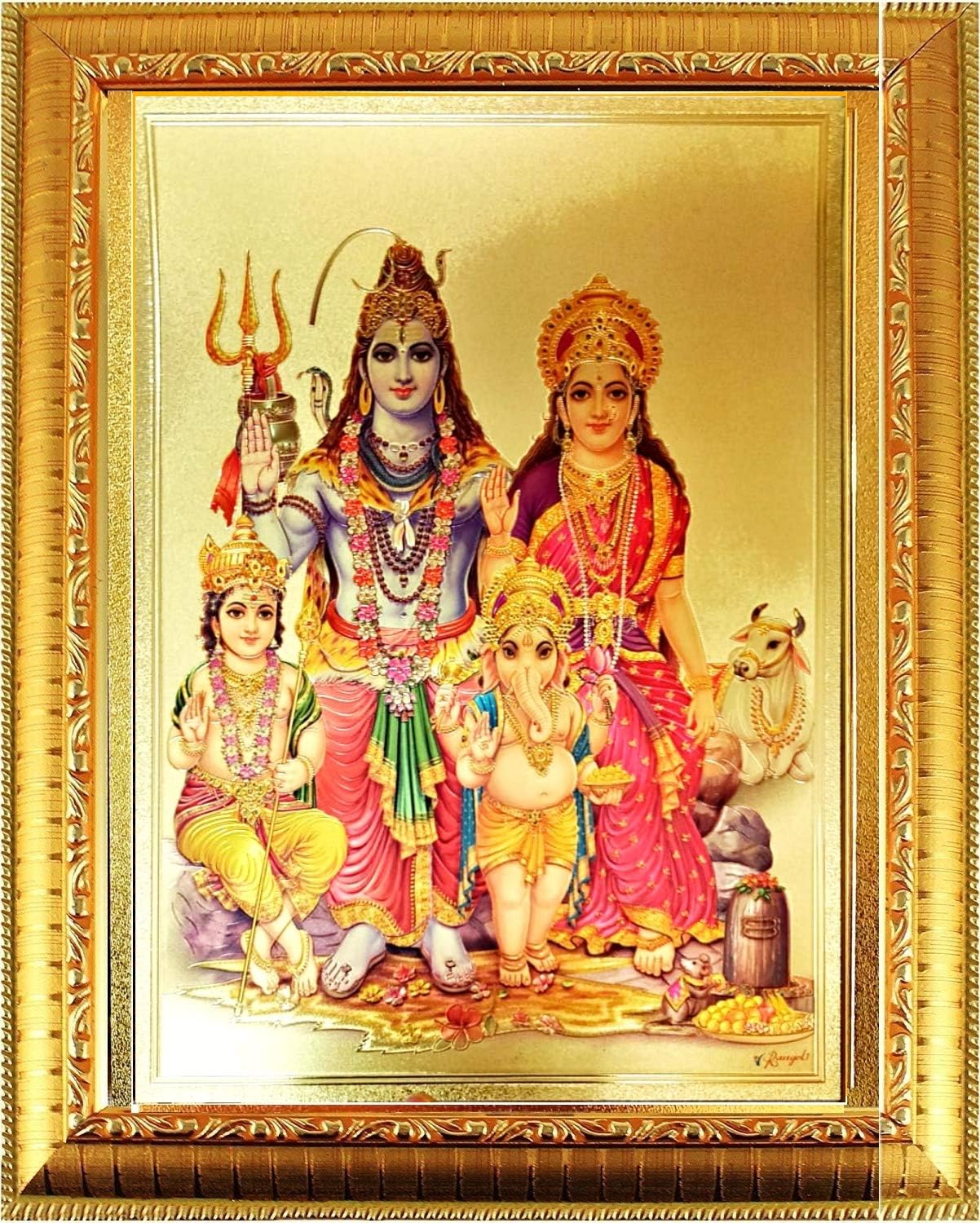 Gold Plated foil embolished Photo of Shiv PARIVAR with Multicolor Photo Frame