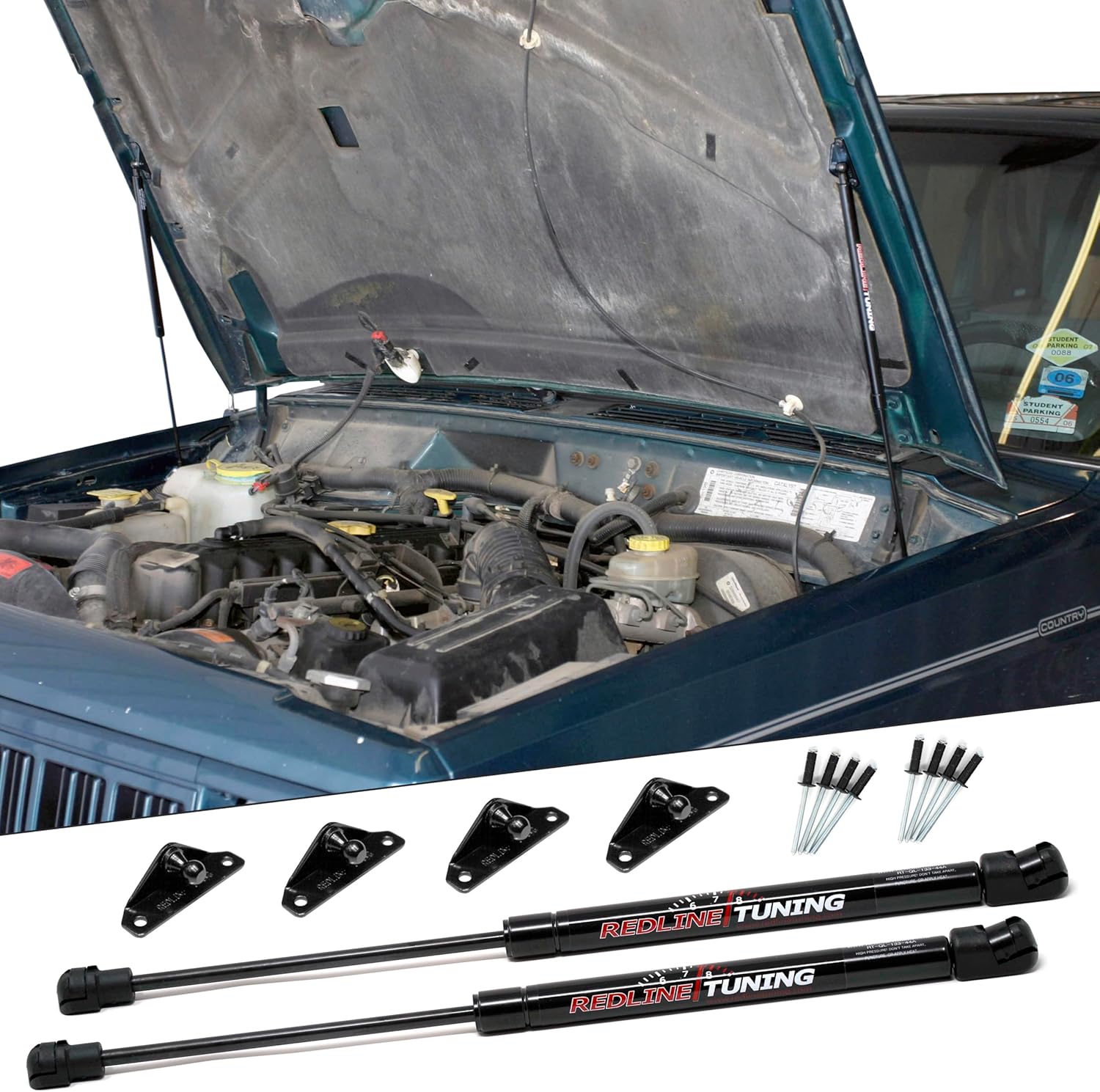 Redline Tuning 21-20001-02 Hood QuickLIFT Plus System Compatible with Jeep Cherokee 1986-2001 (All Black Components)