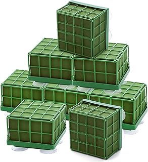 Lyellfe 8 Pack Square Floral Foam Cage, Floral Foam Blocks with Suction Cup, Flower Cage Arranger for Fresh Artificial Flowers, Table Centerpiece and Wedding Decor