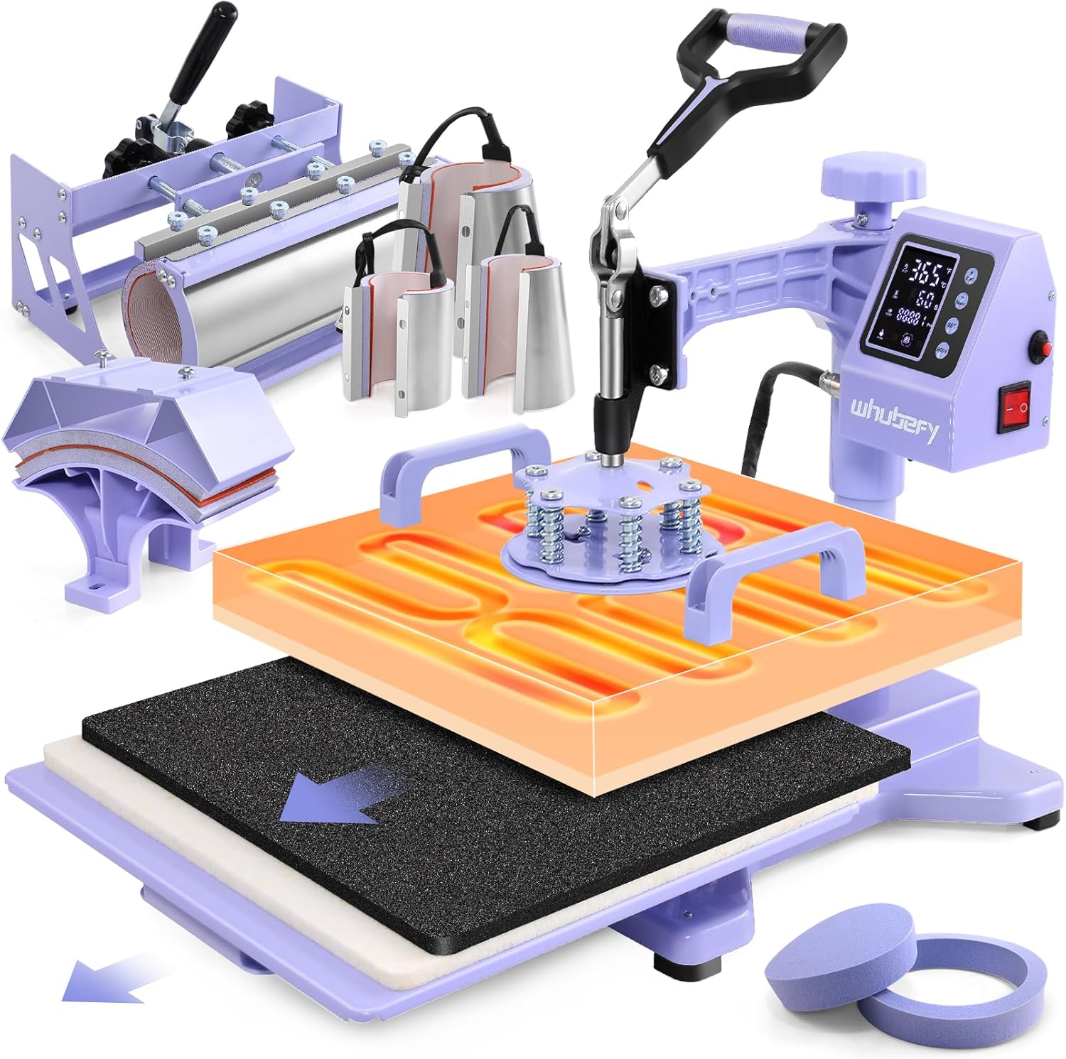 Whubefy Heat Press Machine for T Shirts 15x15 with 30OZ Tumbler Press 8 in 1 Slide Out & Swing Away Digital Heat Transfer with 3 Pre-Set Modes & Counting Function for Bulk Press Hat Cap Mug Plate