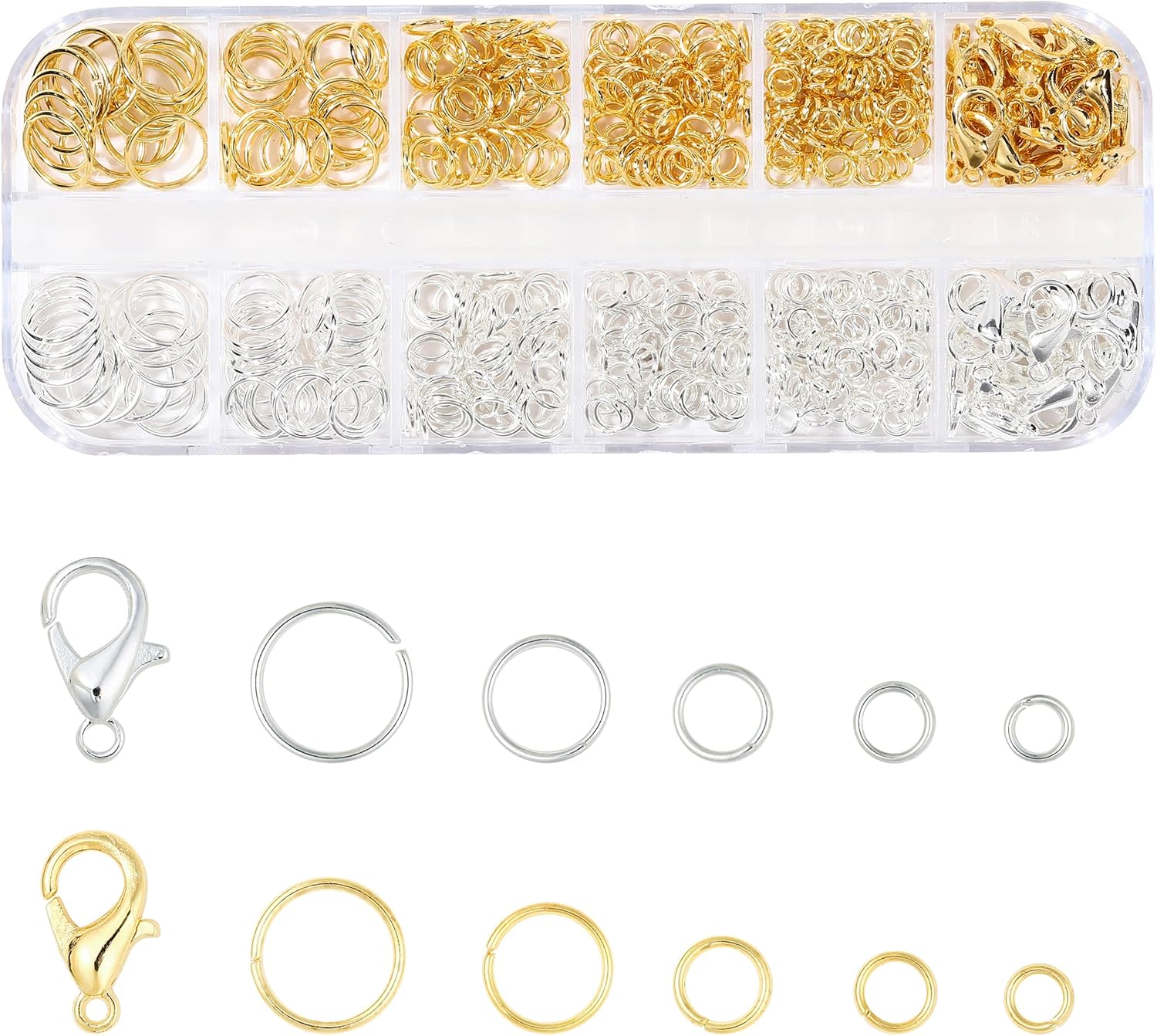 5 Sizes Silver and Gold Open Jump Rings, 500PCS O Rings and Lobster Clasps, Small and Large Jump Rings for Jewelry Making and Keychains