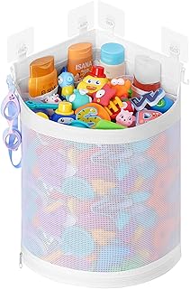 Lifewit Bath Toy Storage Holder, Mesh Shower Caddy for Bathtub Toy Organizer, Corner Hang-Suspension Shower Toy Holder, Bath Toy Basket with 4 Adhesive Hooks for Kids, Toddlers, Large, White